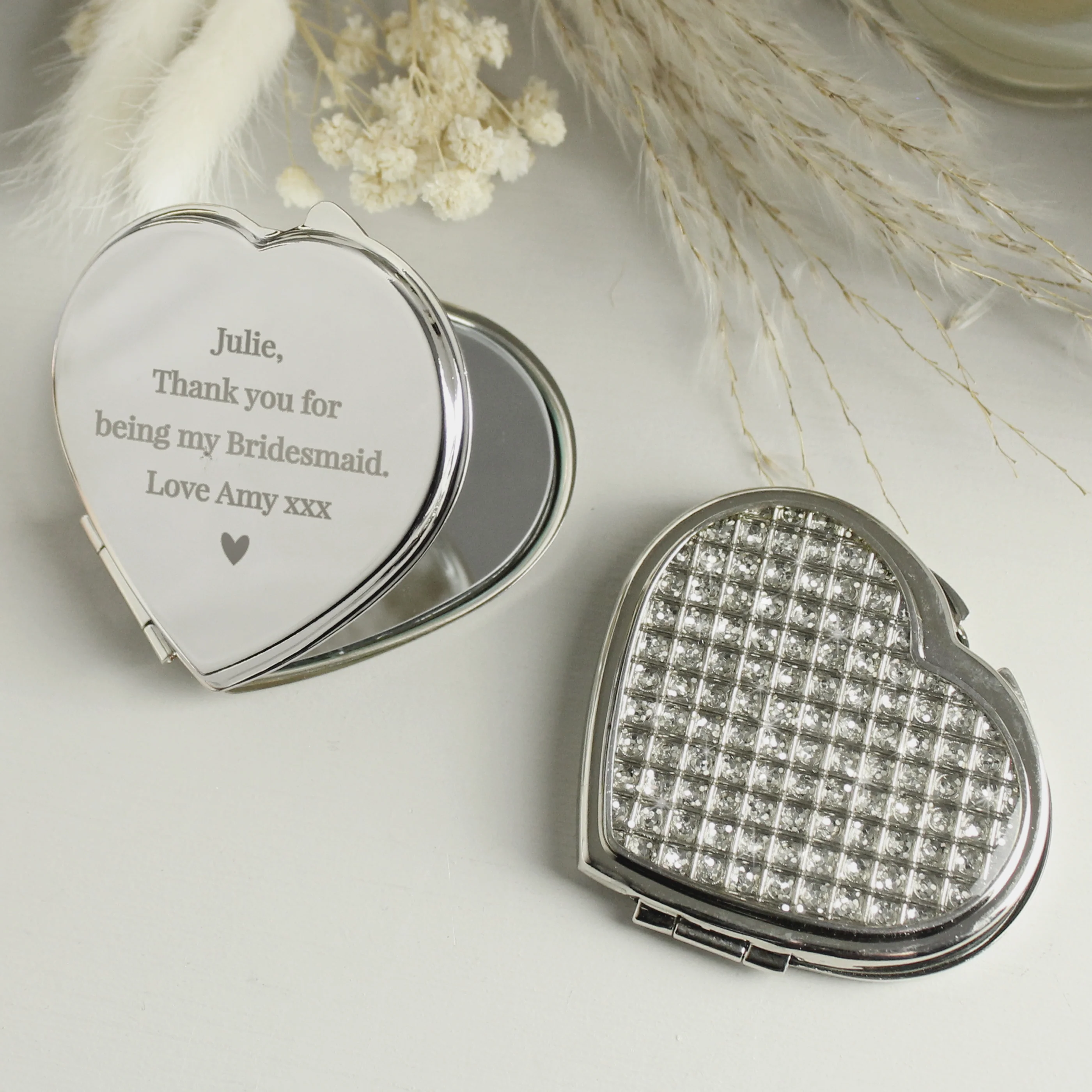 Personalised Diamante Heart Compact Mirror - Image 3