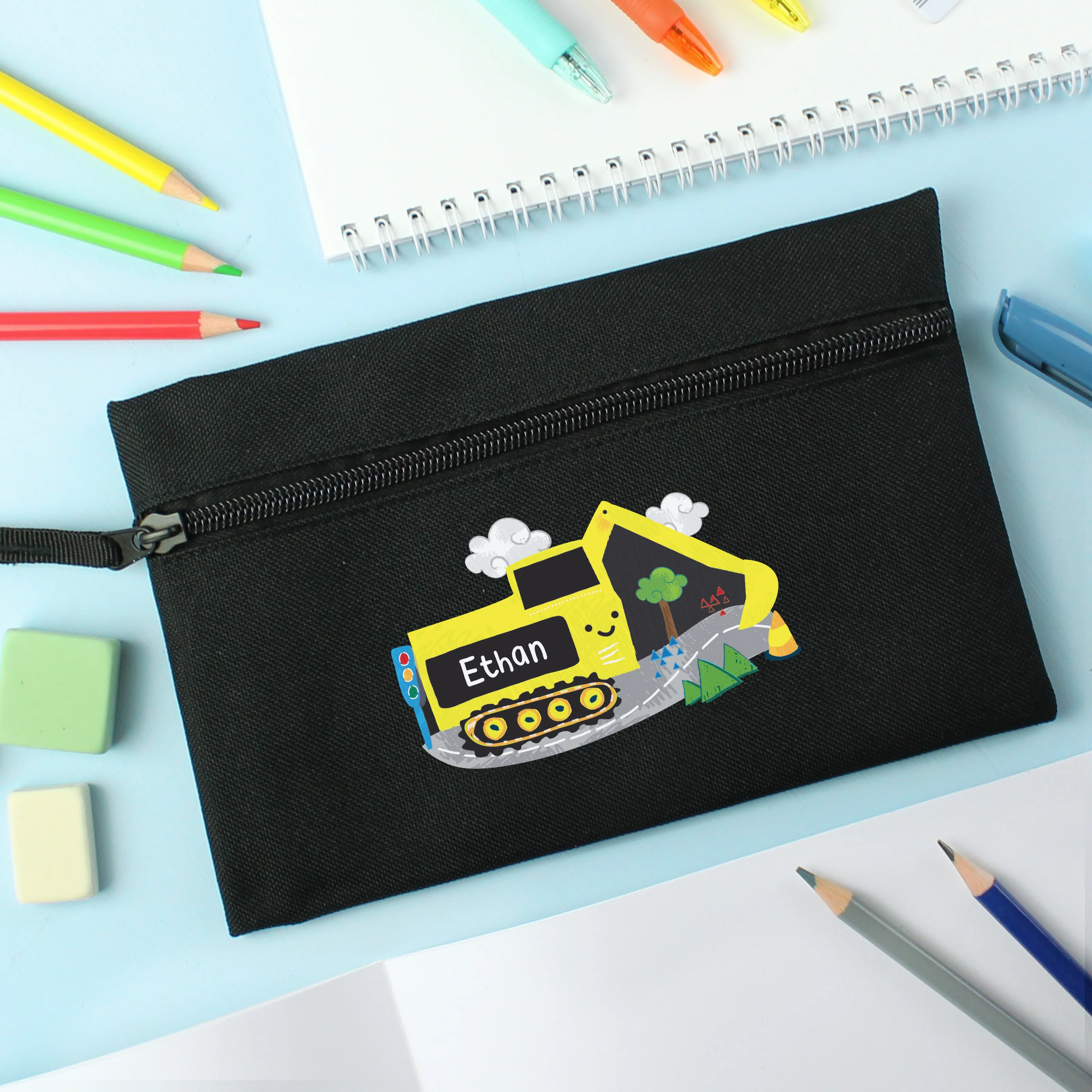 Personalised Digger Black Pencil Case - Image 2