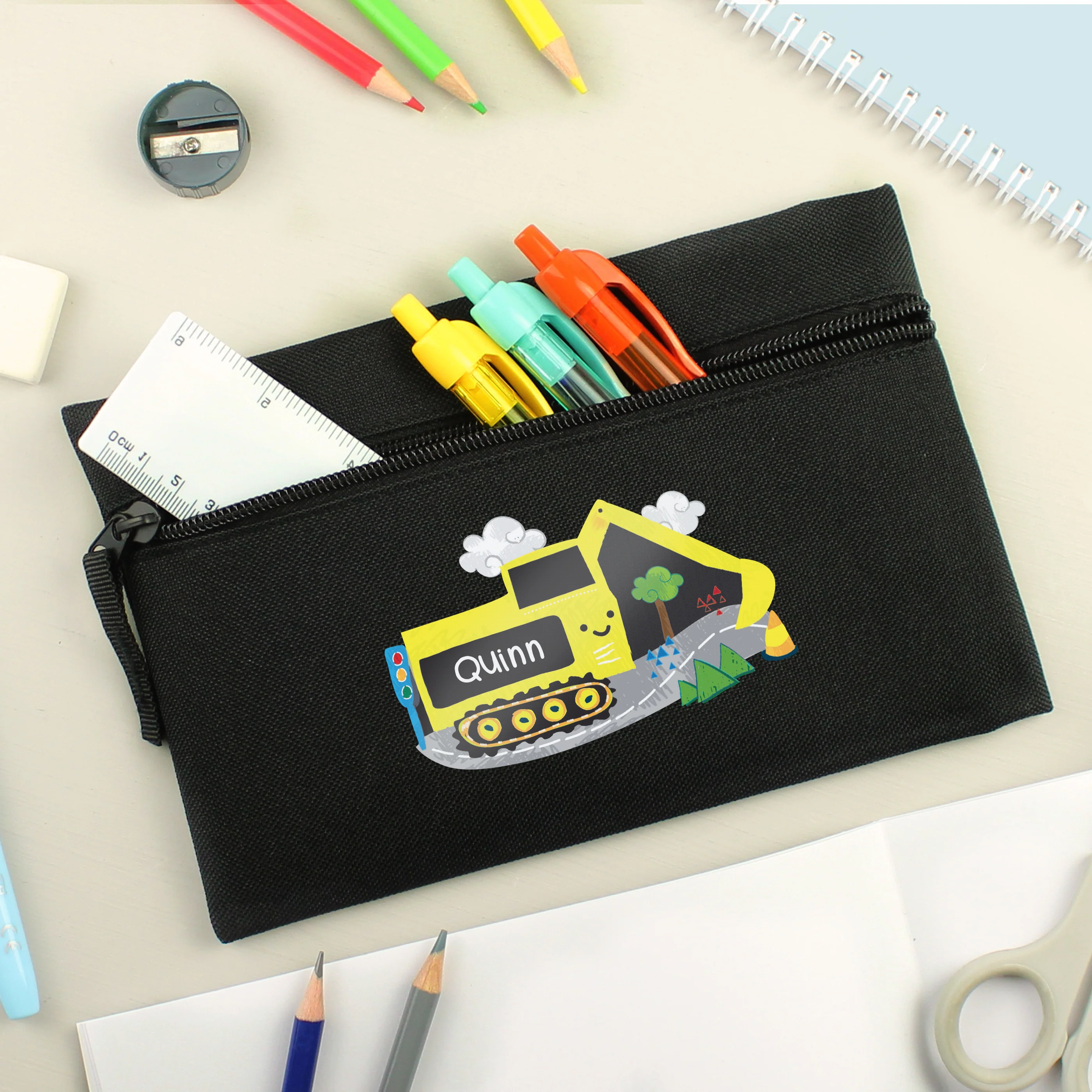 Personalised Digger Black Pencil Case - Image 3