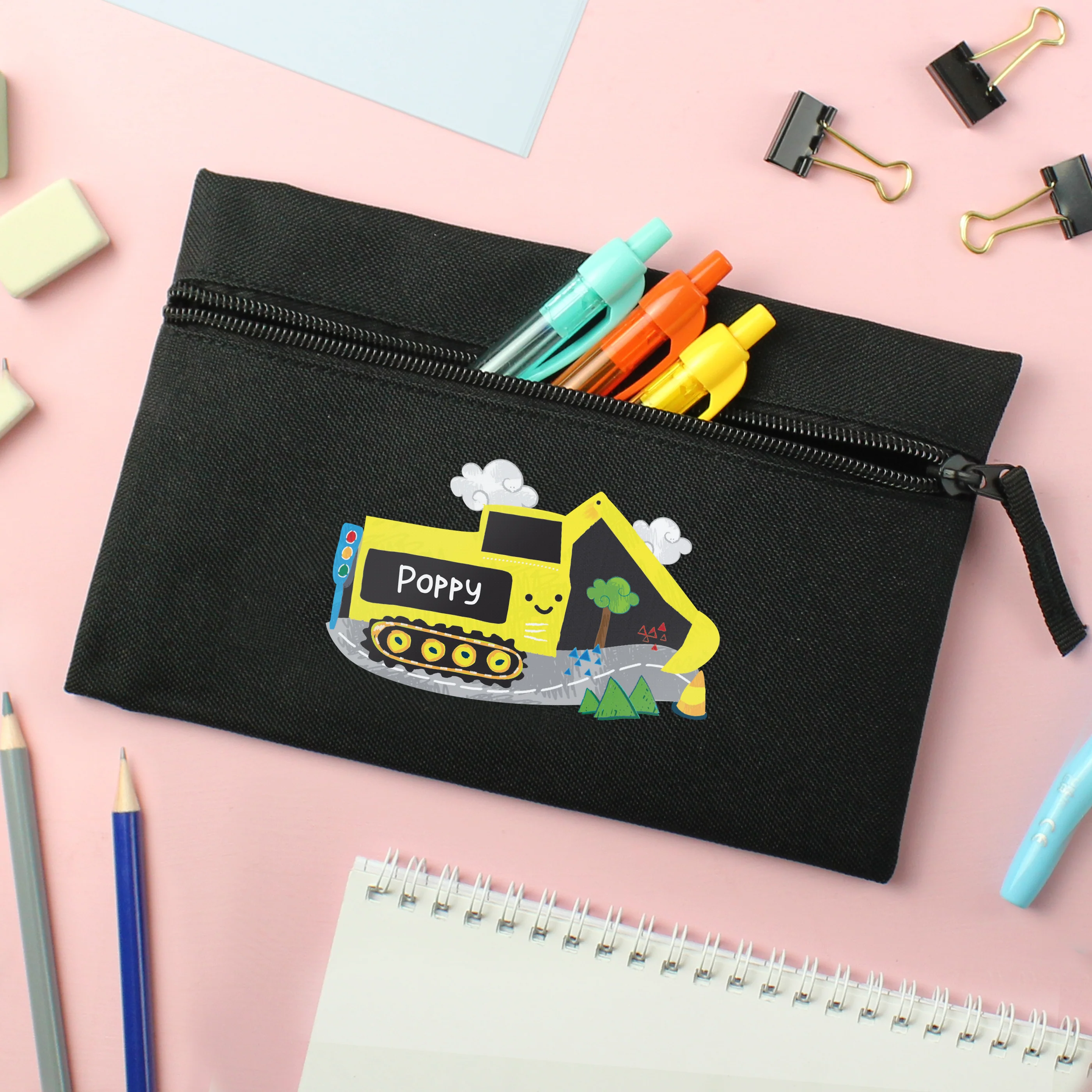 Personalised Digger Black Pencil Case - Image 4