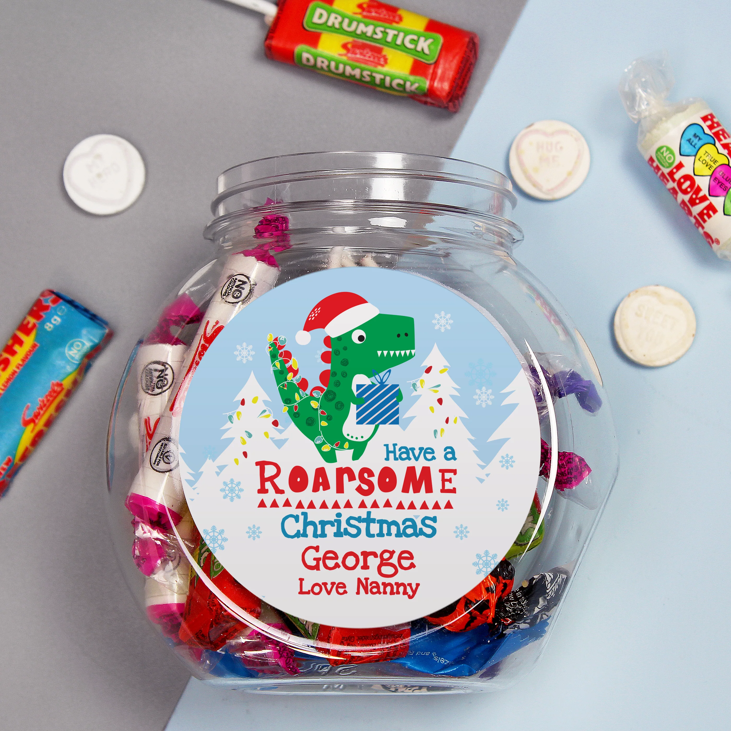 Personalised Dinosaur 'Have a Roarsome Christmas' Sweet Jar - Image 2