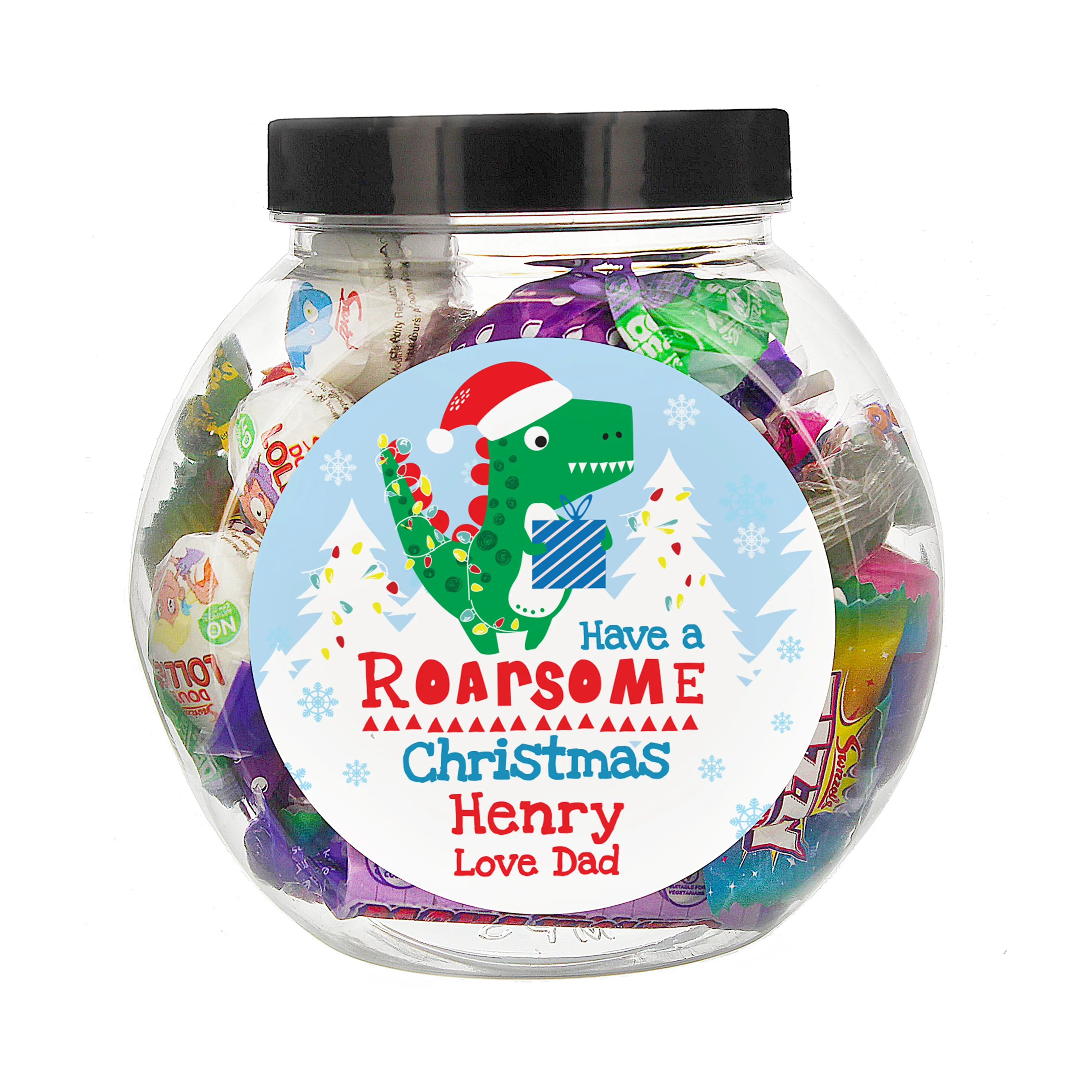 Personalised Dinosaur 'Have a Roarsome Christmas' Sweet Jar - Image 5