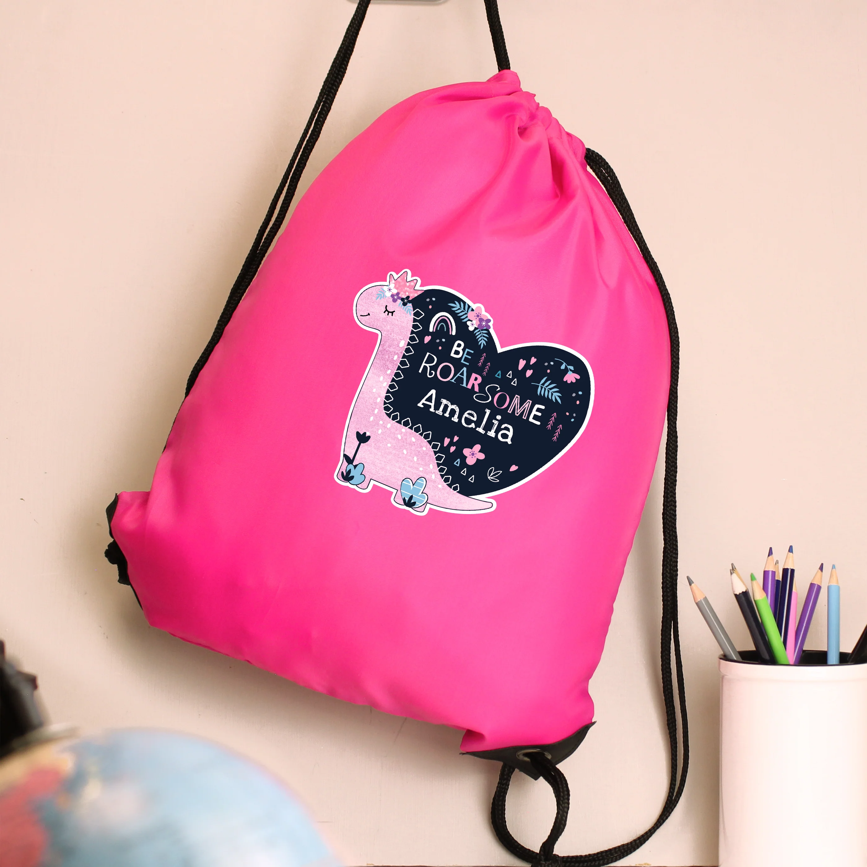 Personalised Dinosaur Pink Kit Bag - Image 3