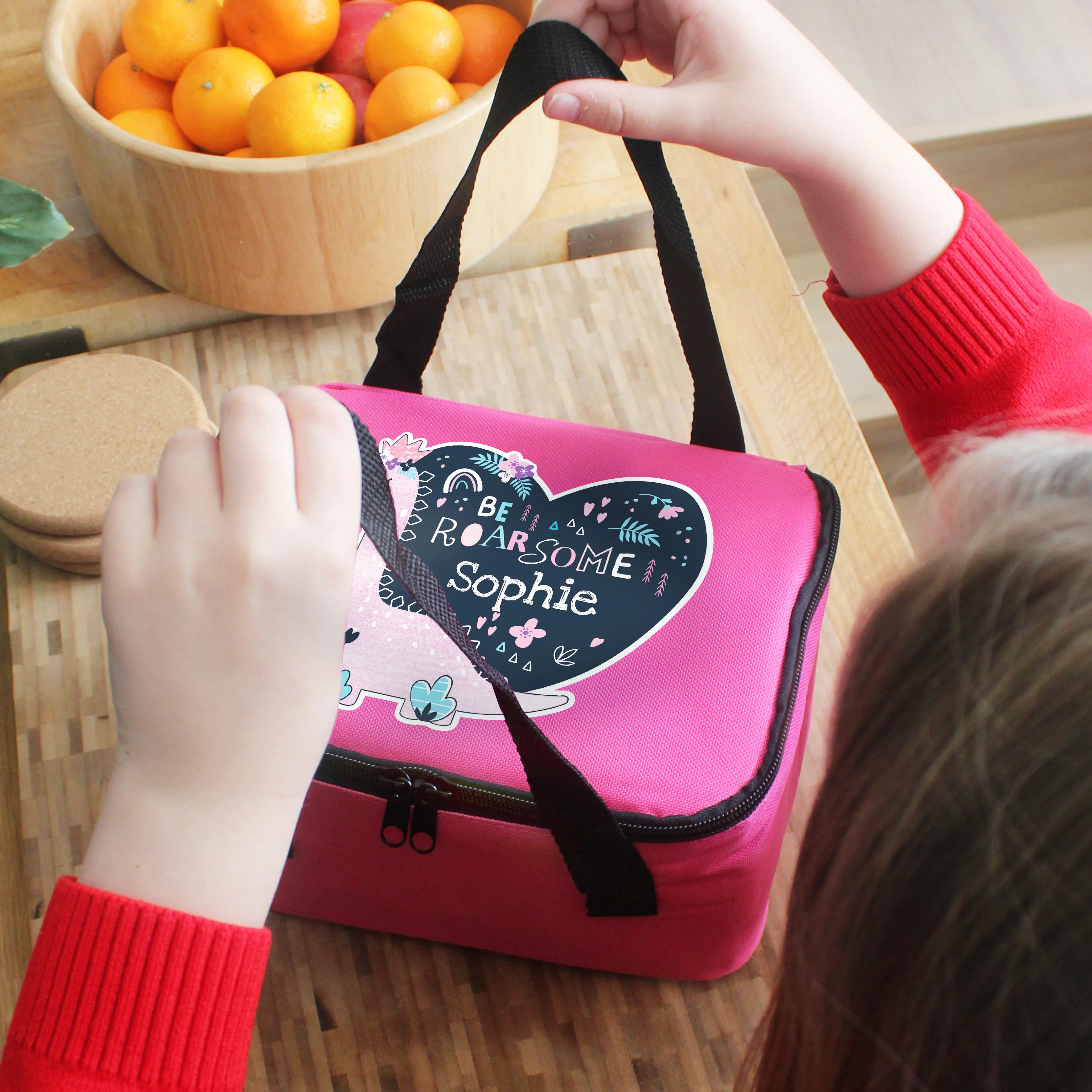 Personalised Dinosaur Pink Lunch Bag - Image 3