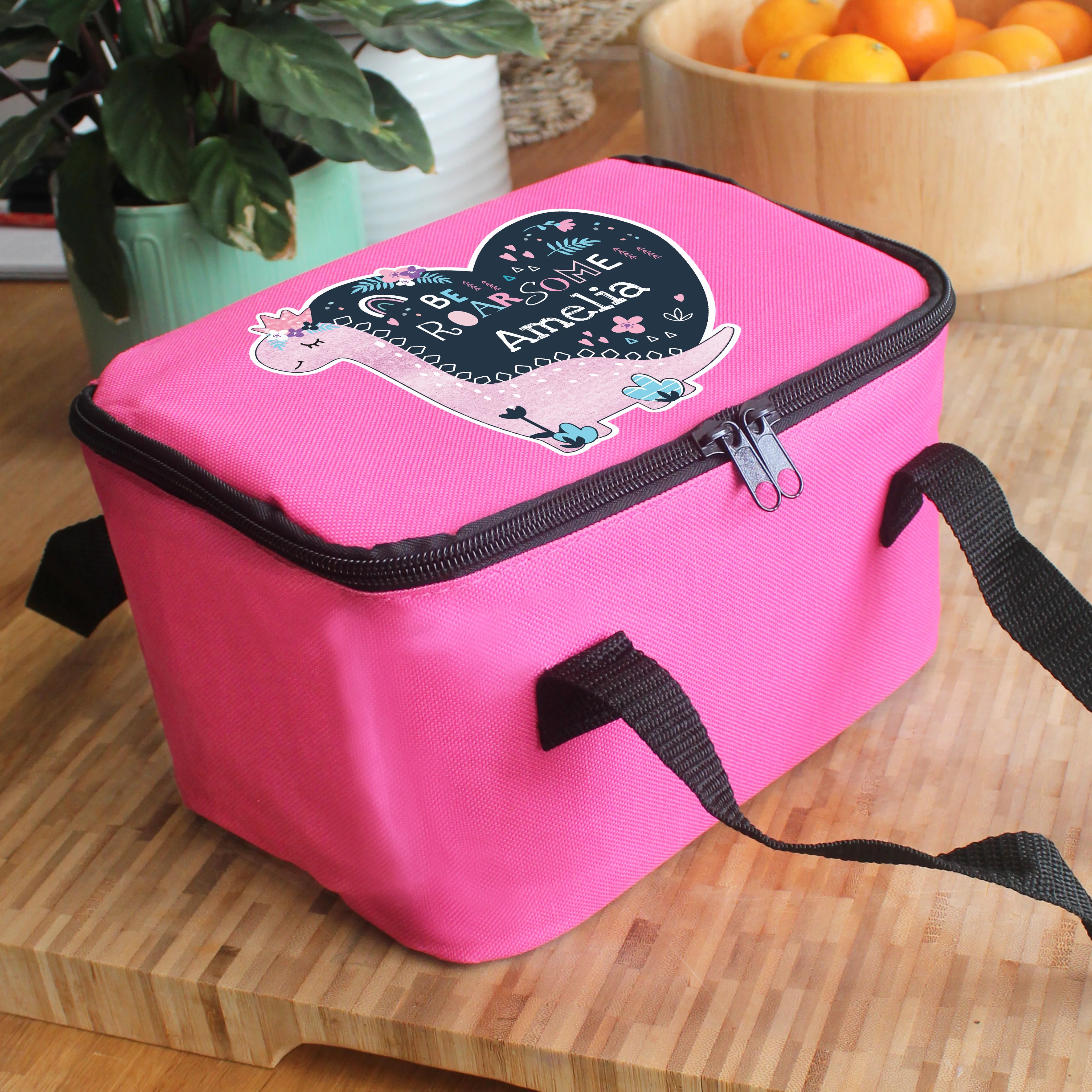 Personalised Dinosaur Pink Lunch Bag - Image 4