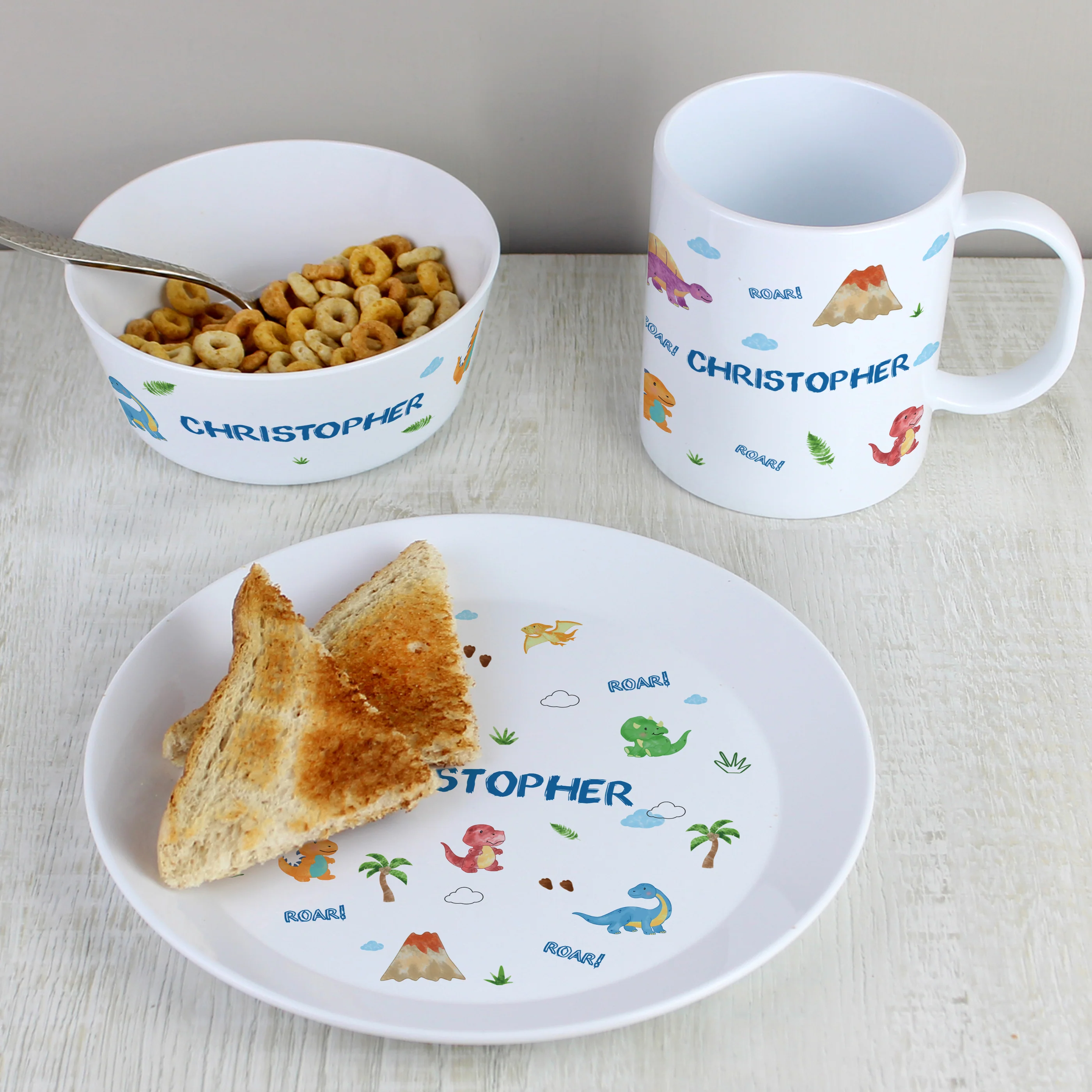 Personalised Dinosaur Plastic Breakfast Set - Image 2