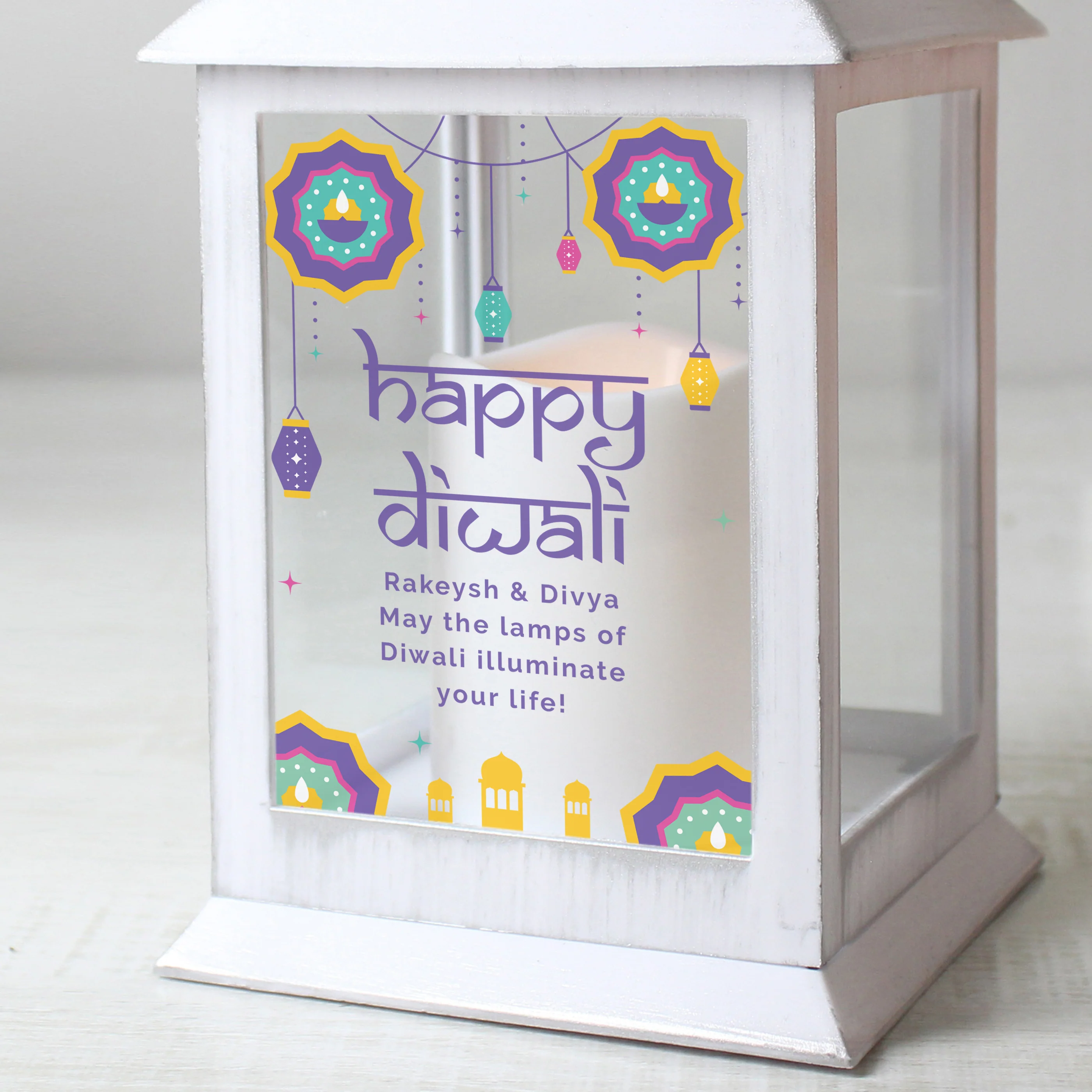 Personalised Diwali White Lantern - Image 2
