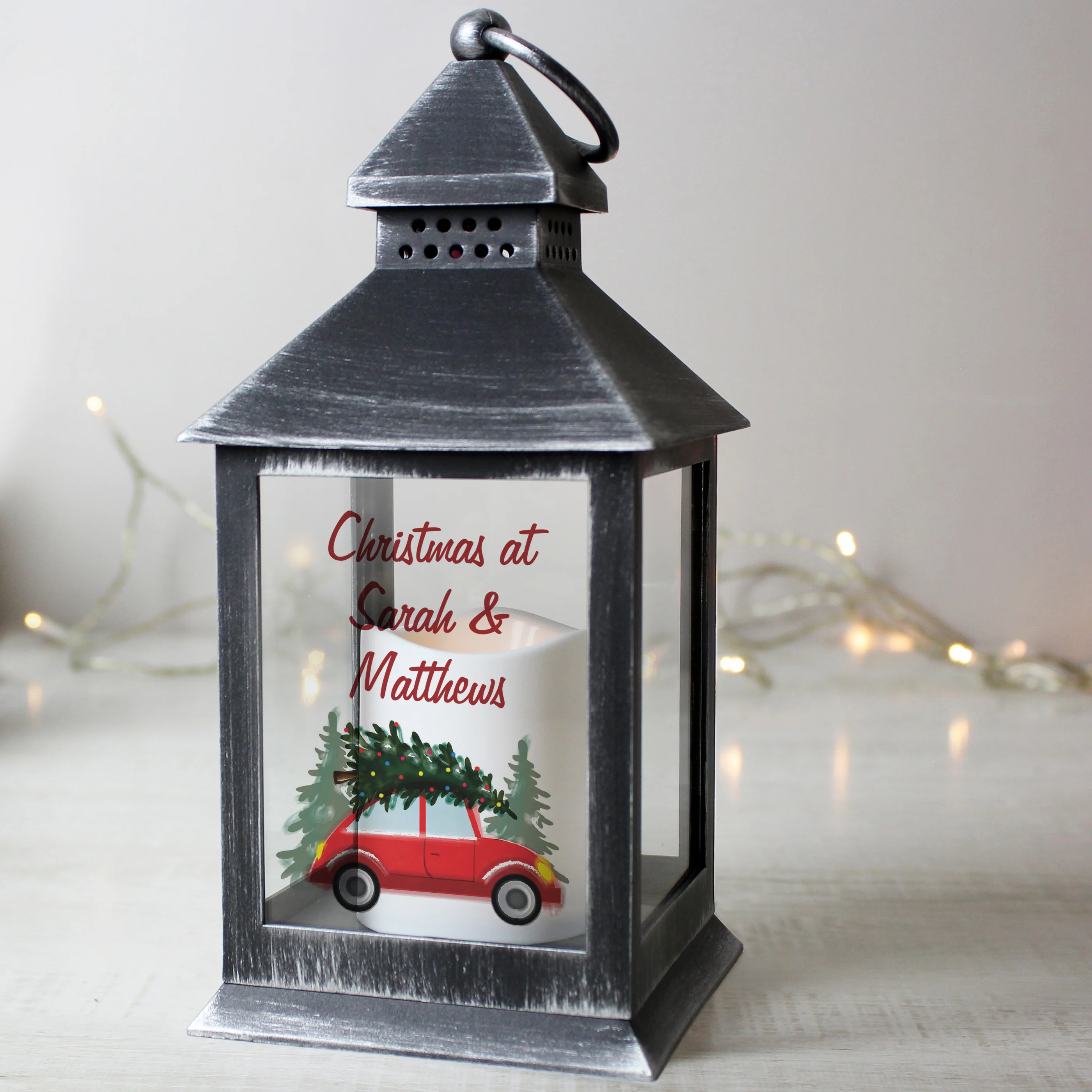 Personalised 'Driving Home For Christmas' Rustic Black Lantern - Image 2