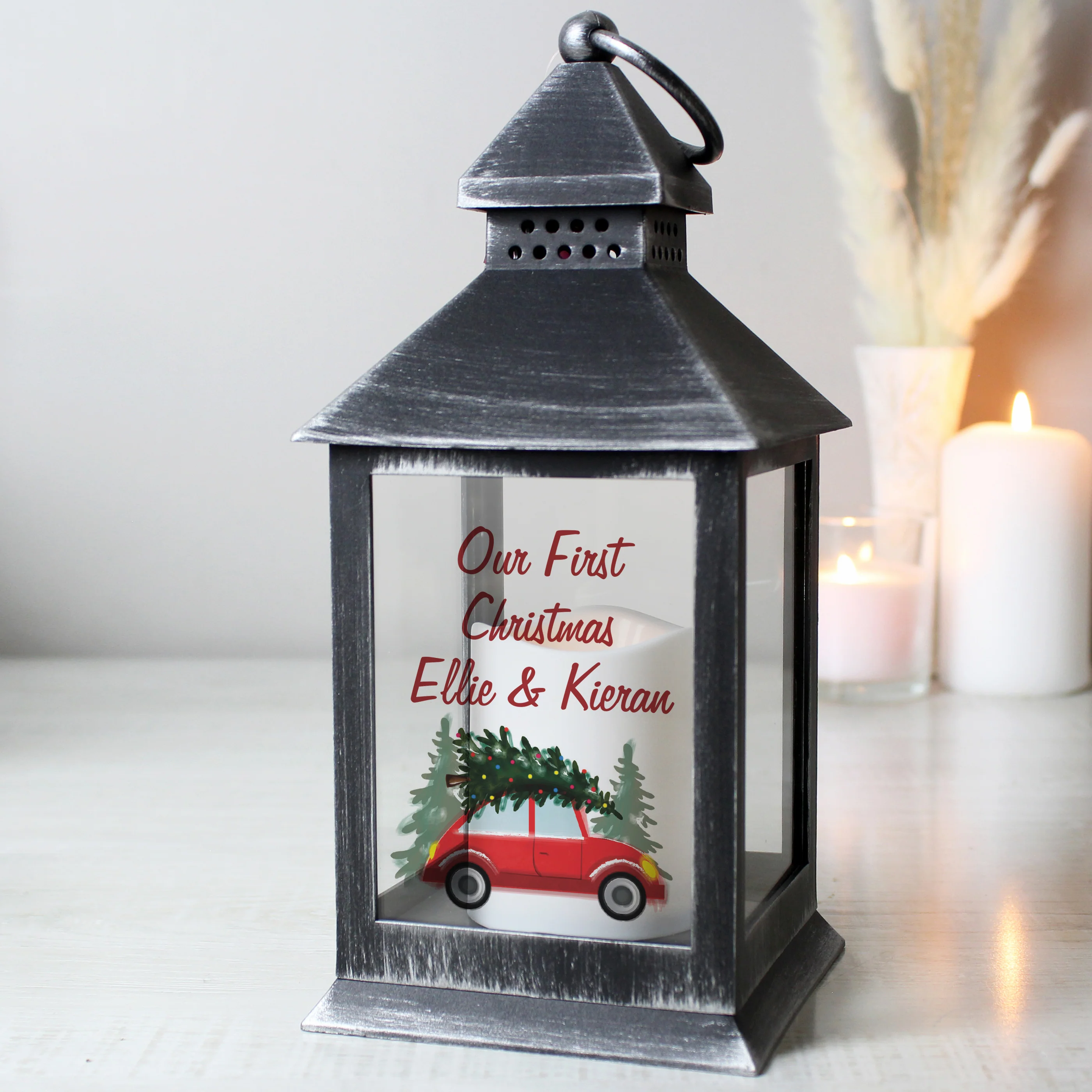 Personalised 'Driving Home For Christmas' Rustic Black Lantern - Image 3