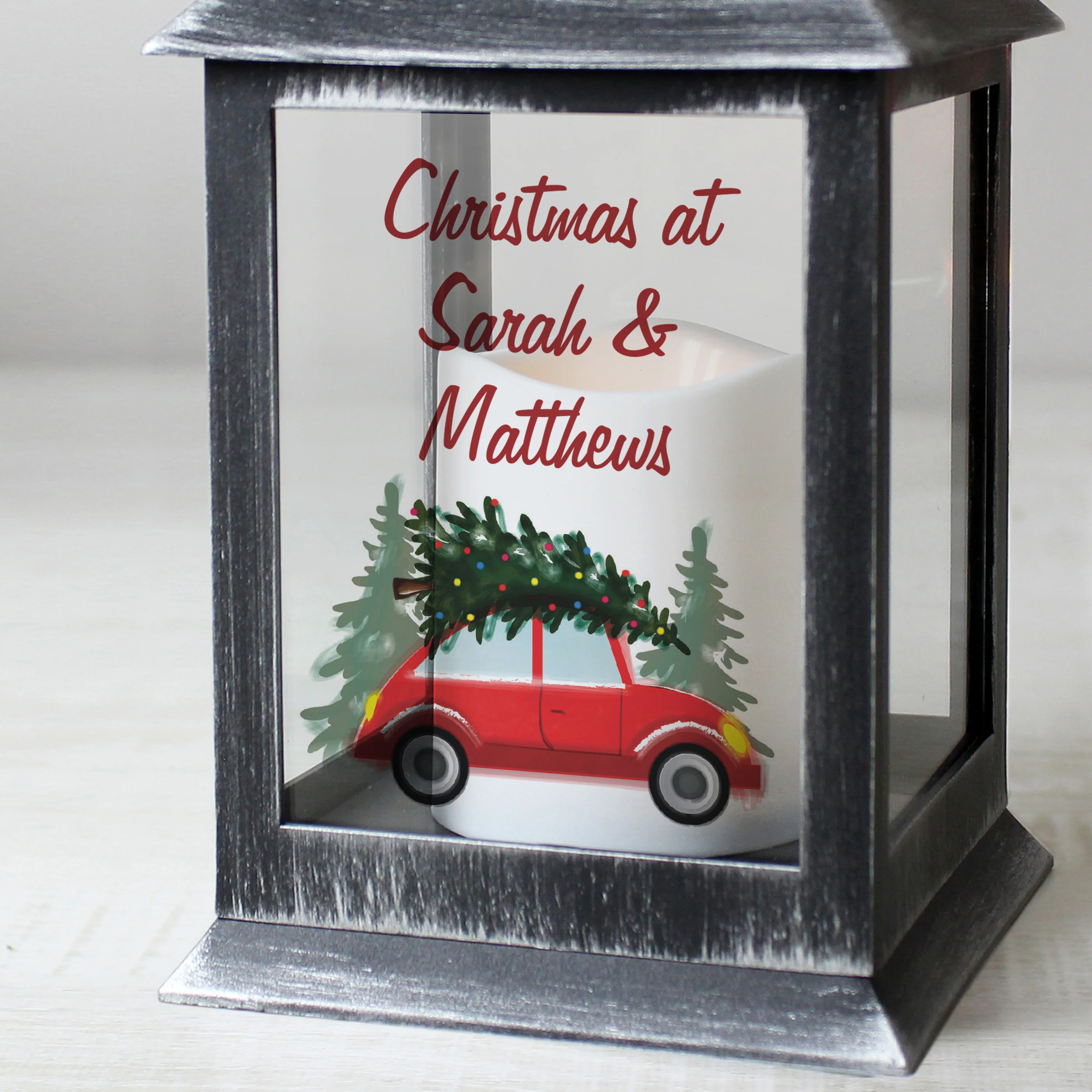 Personalised 'Driving Home For Christmas' Rustic Black Lantern - Image 4
