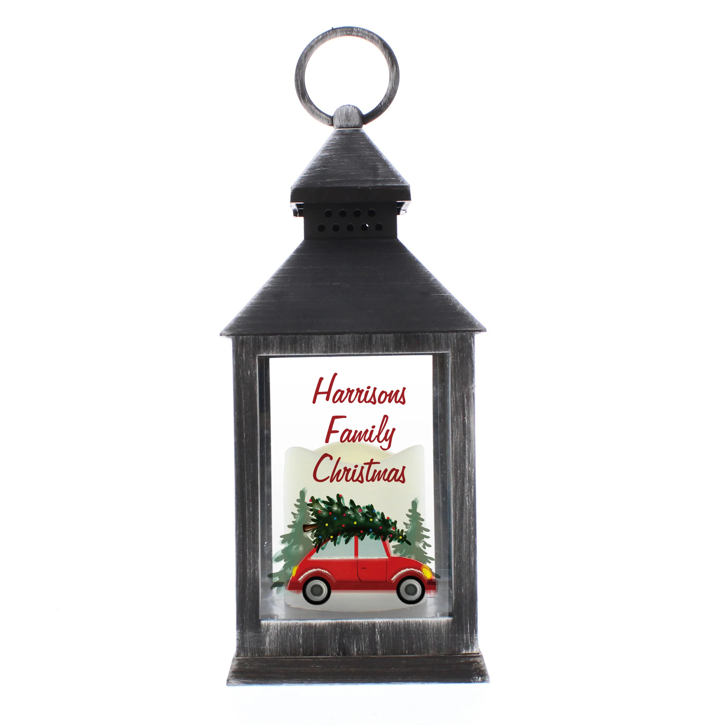 Personalised 'Driving Home For Christmas' Rustic Black Lantern - Image 5