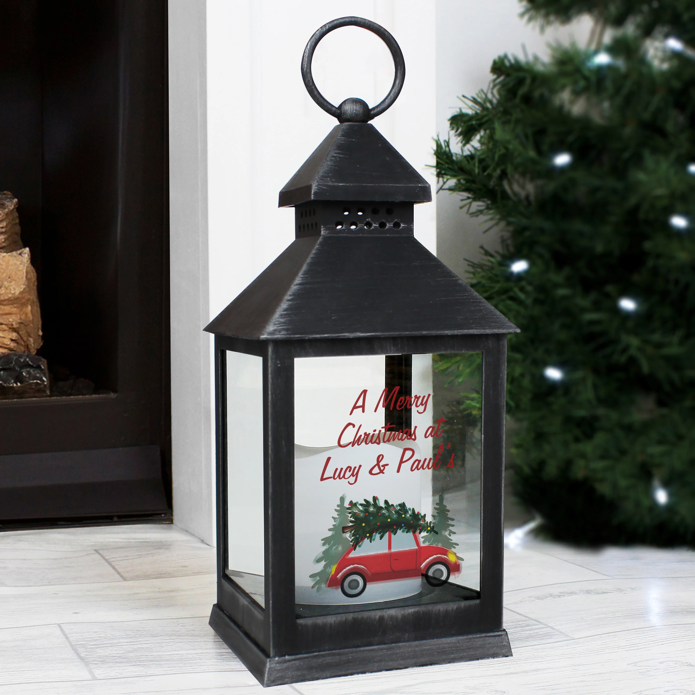 Personalised 'Driving Home For Christmas' Rustic Black Lantern - Image 6