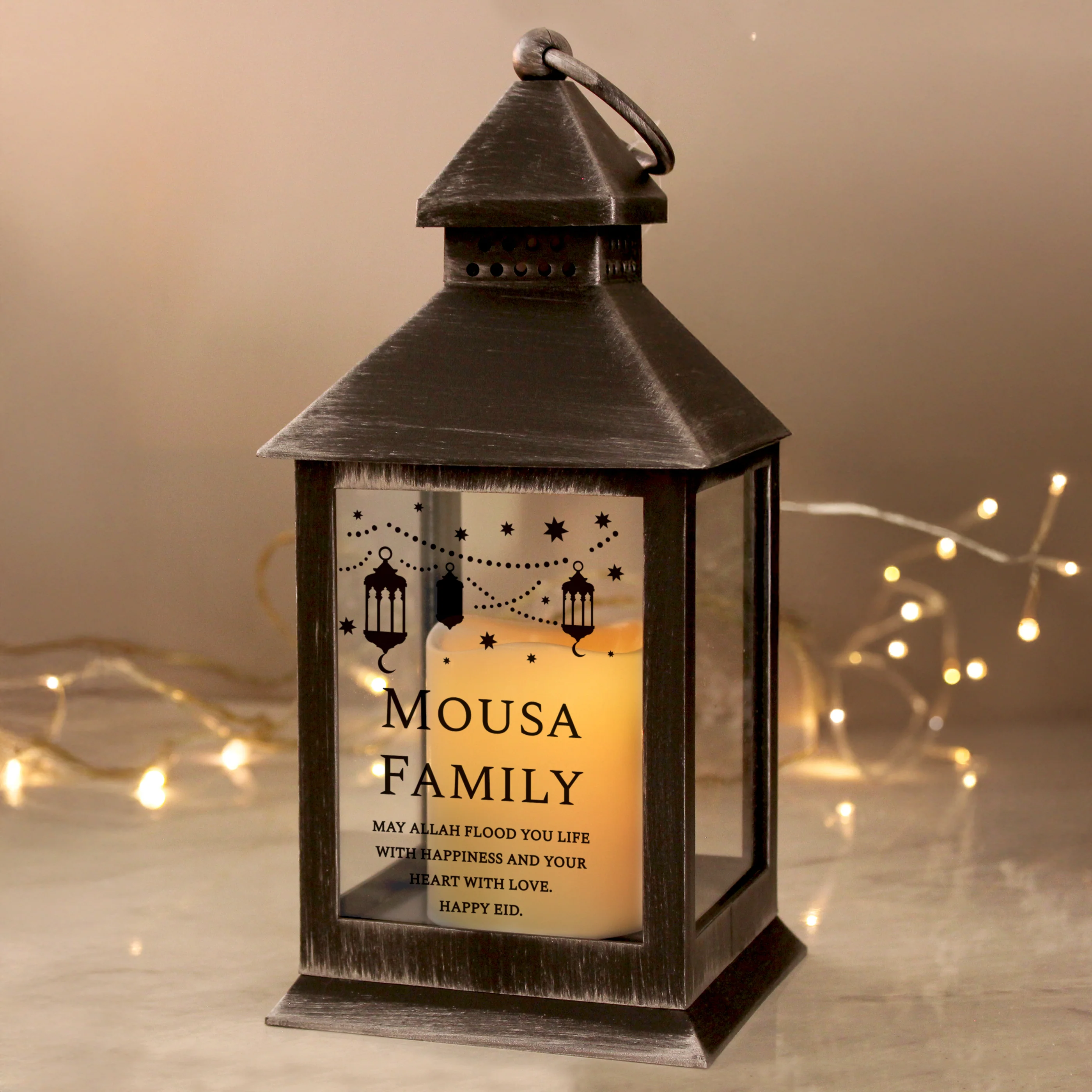 Personalised Eid and Ramadan Black Lantern - Image 2