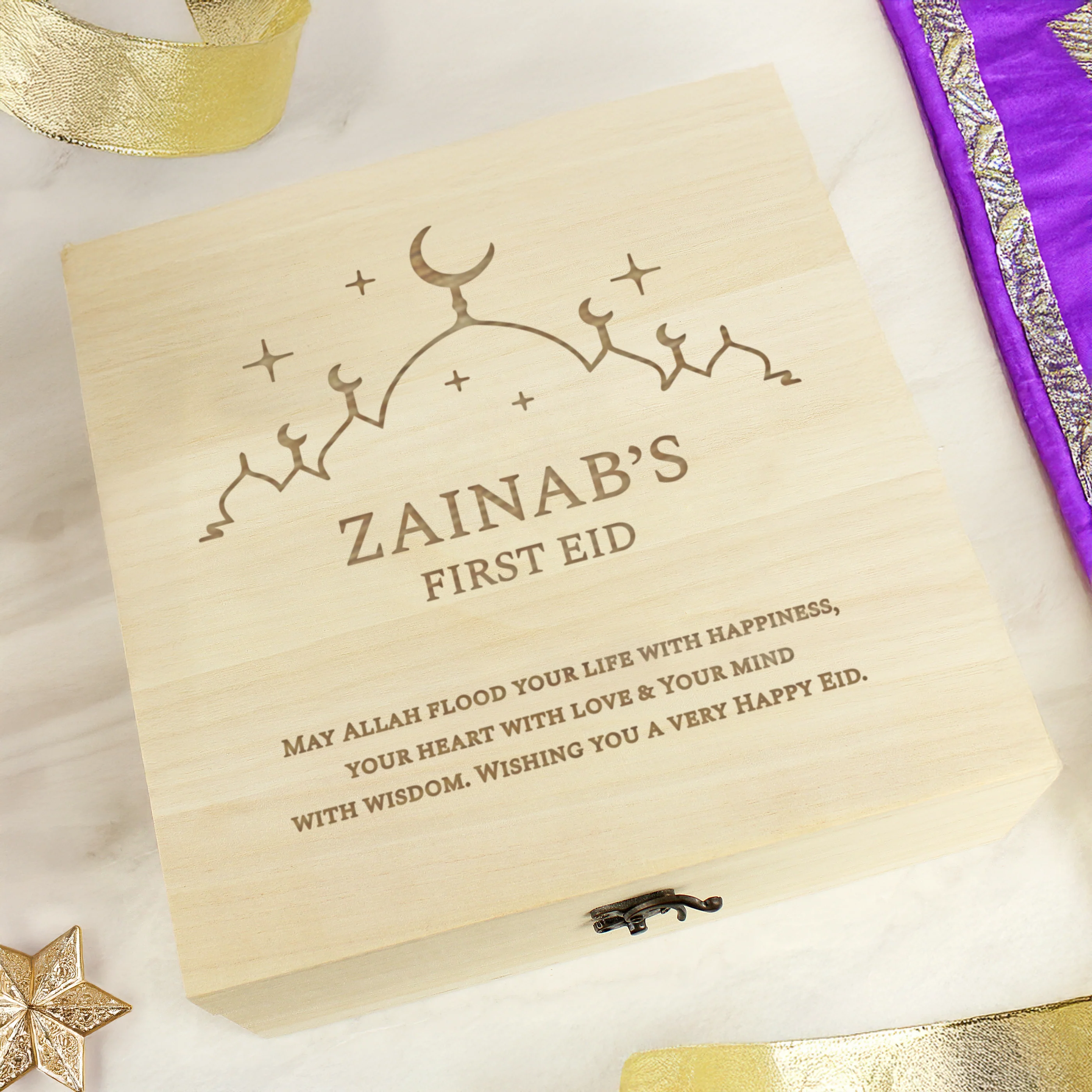 Personalised Eid and Ramadan Large Wooden Keepsake Box - Image 2
