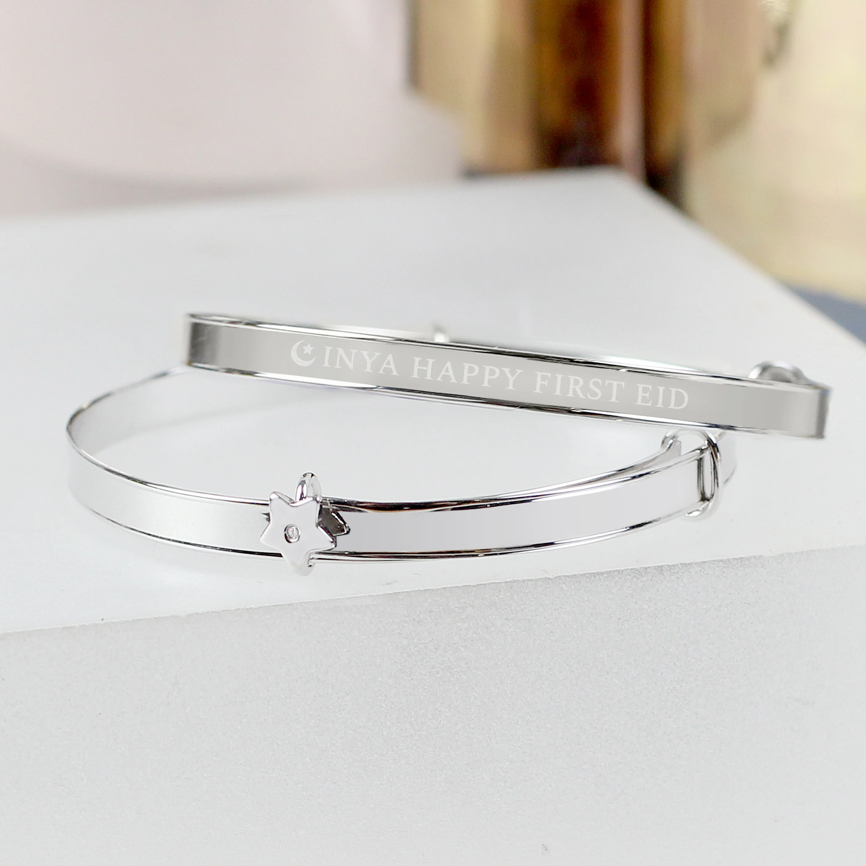 Personalised Eid Sterling Silver Childs Expanding Diamante Star Bracelet - Image 3