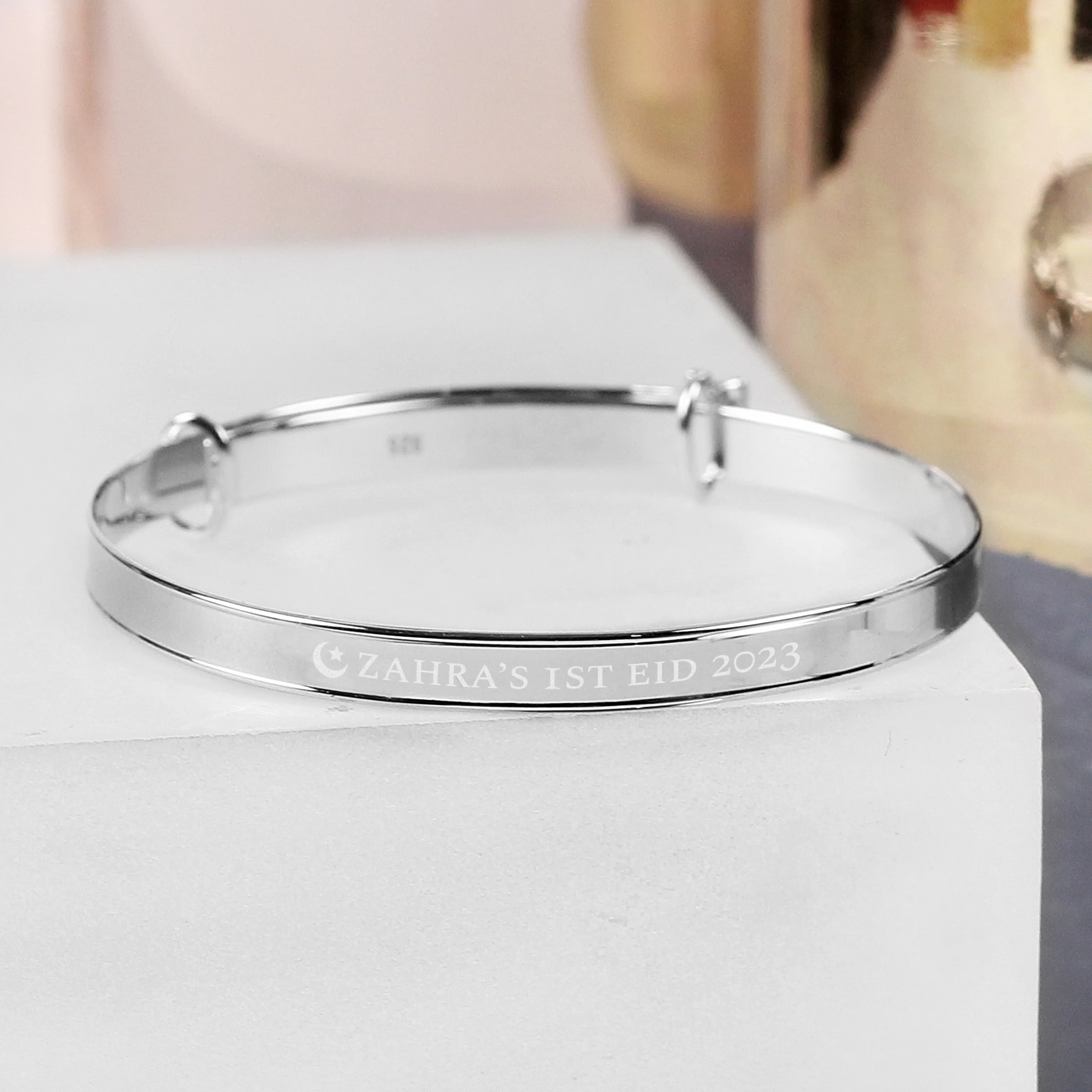 Personalised Eid Sterling Silver Childs Expanding Diamante Star Bracelet - Image 4