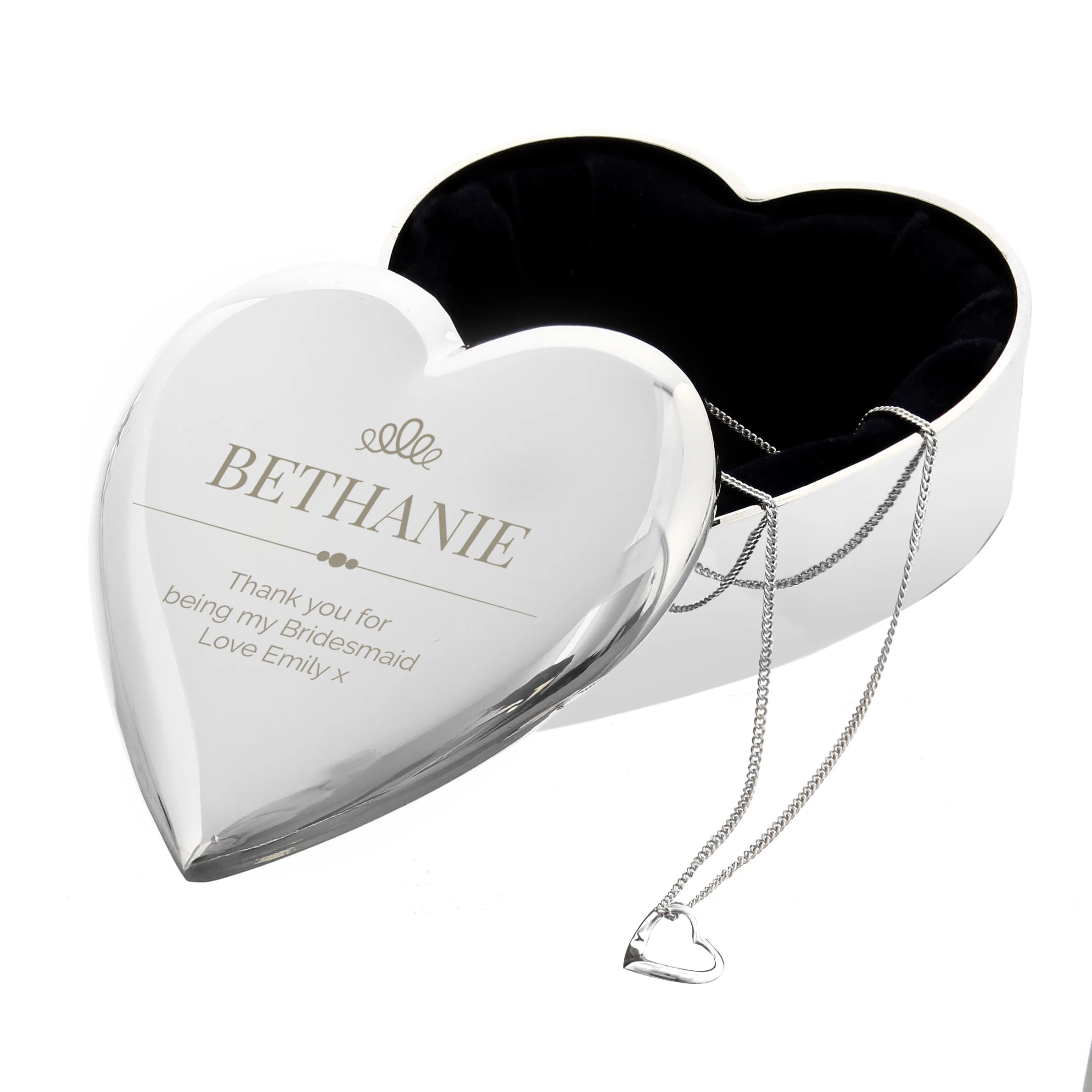 Personalised Elegant Crown Heart Trinket Box & Sterling Silver Necklace Set - Image 2