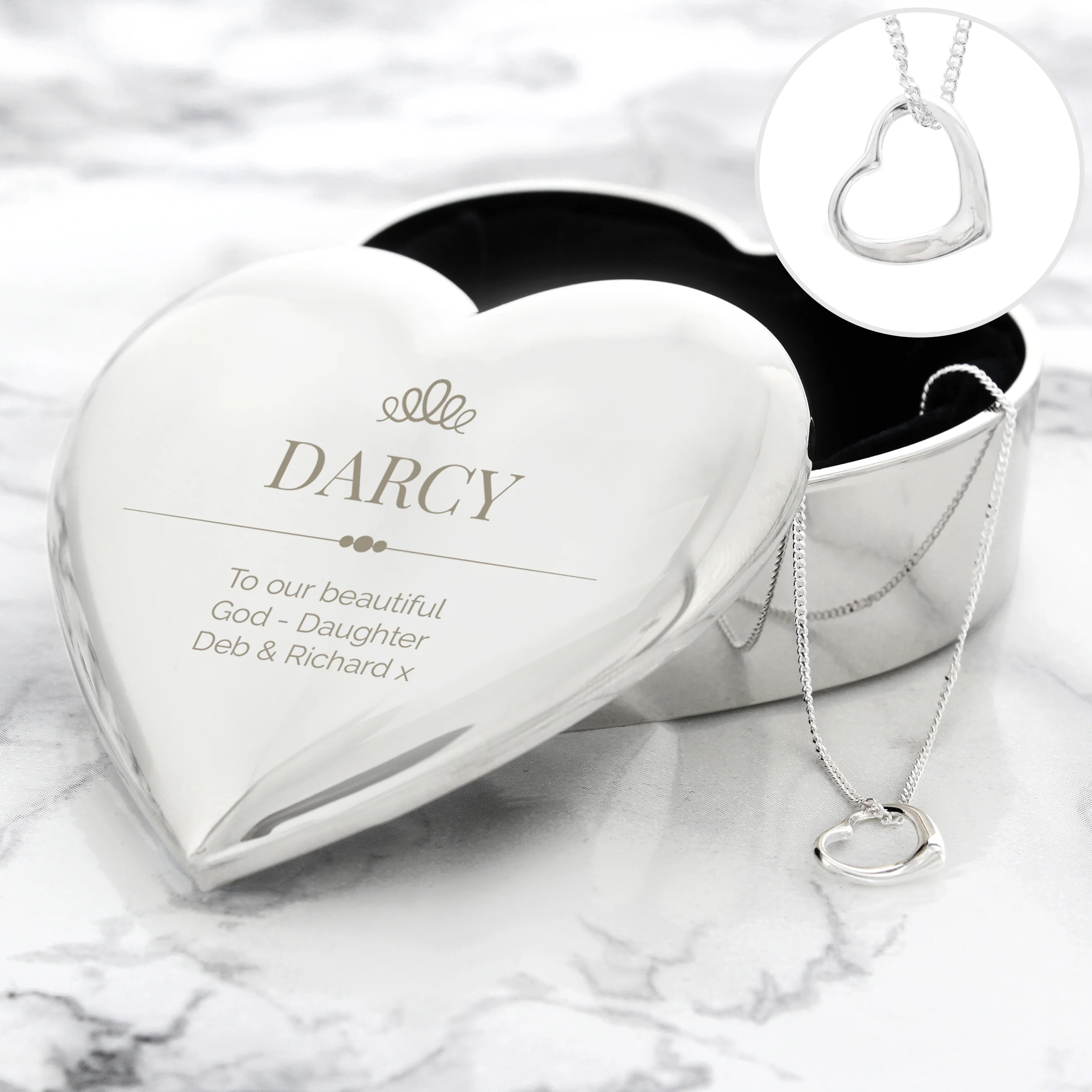 Personalised Elegant Crown Heart Trinket Box & Sterling Silver Necklace Set - Image 3