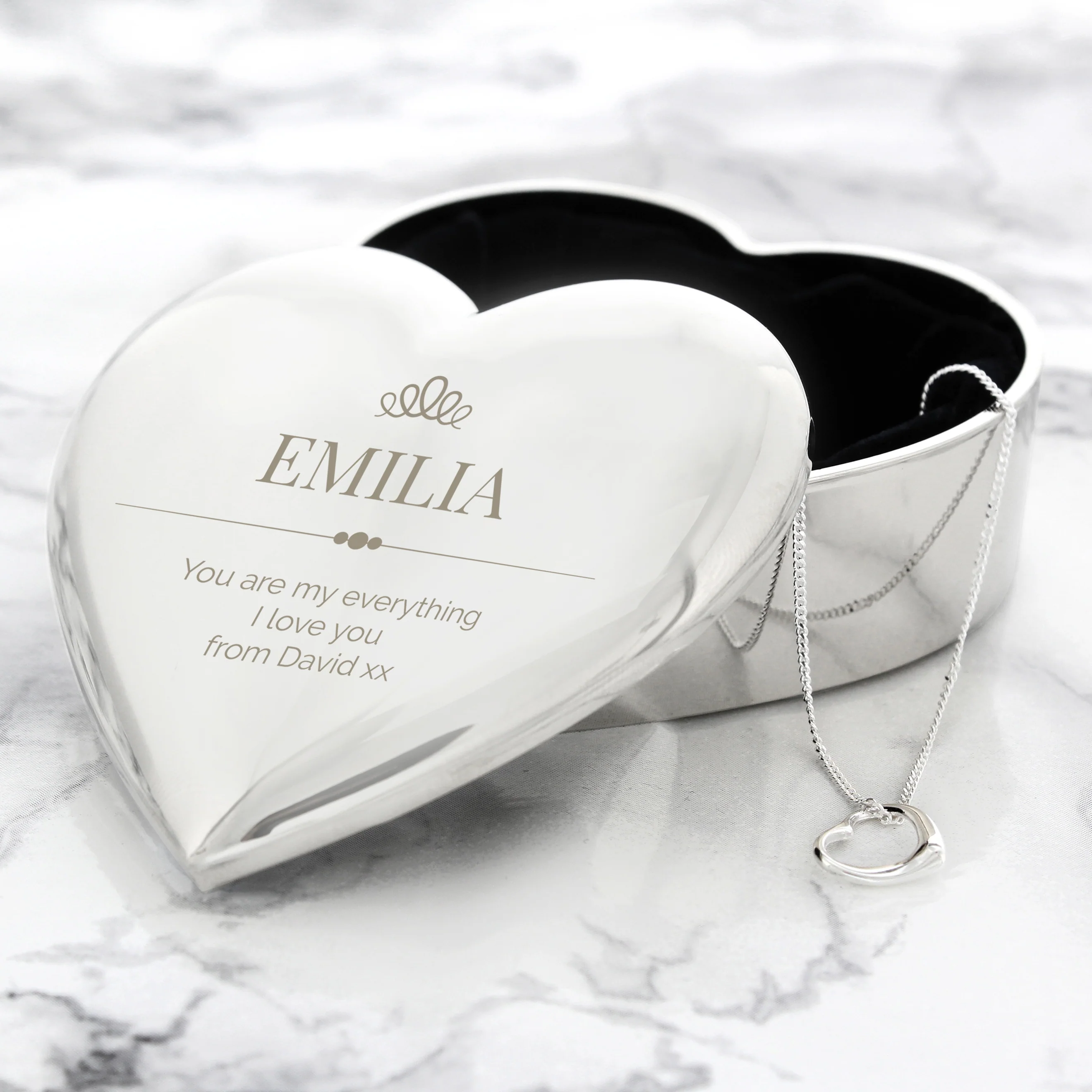 Personalised Elegant Crown Heart Trinket Box & Sterling Silver Necklace Set - Image 4