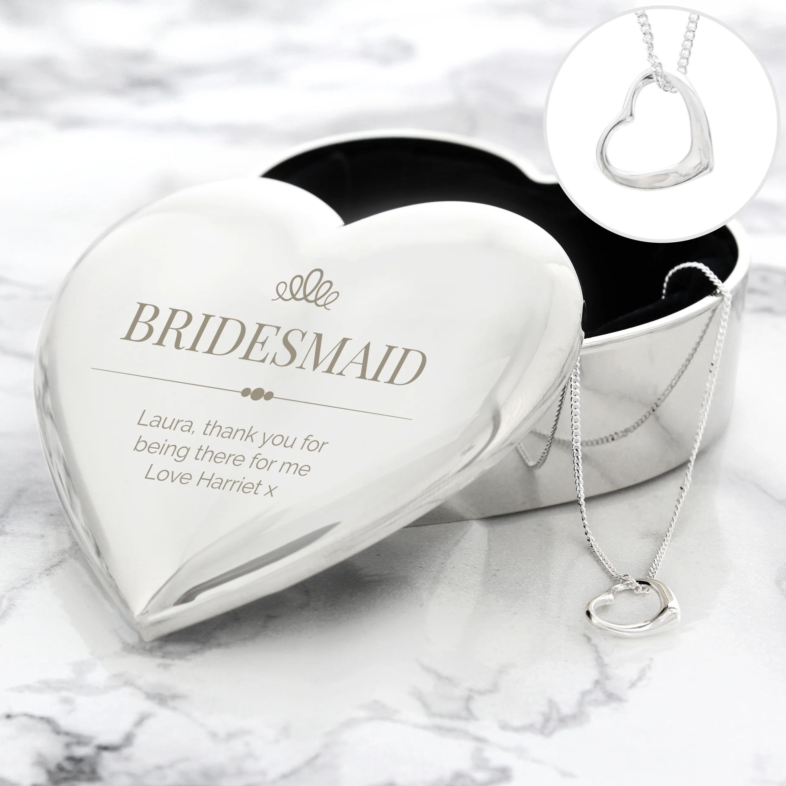 Personalised Elegant Crown Heart Trinket Box & Sterling Silver Necklace Set - Image 5