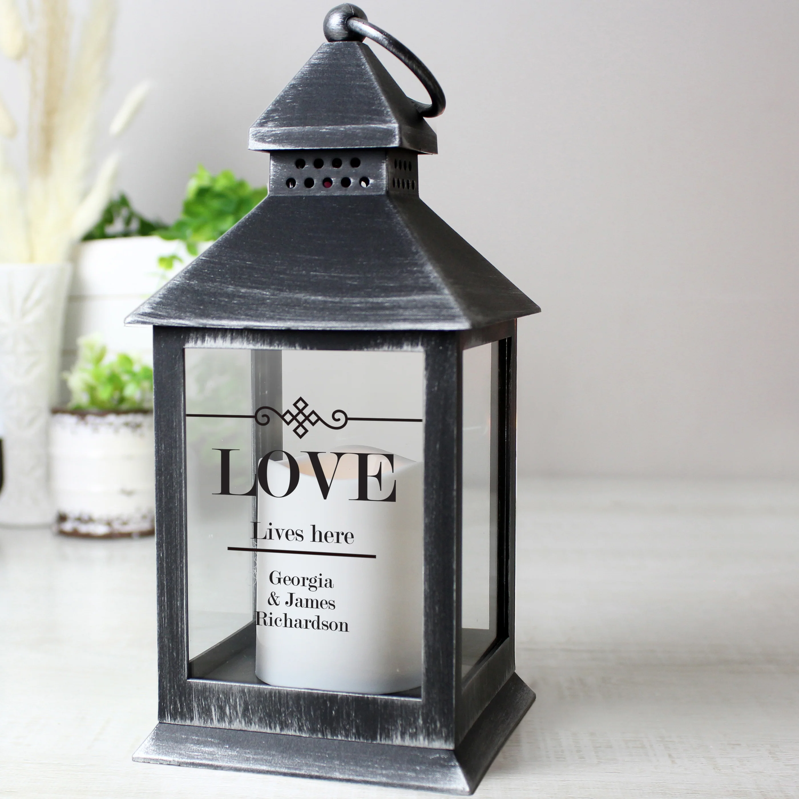 Personalised Elegant Diamond Rustic Black Lantern - Image 3