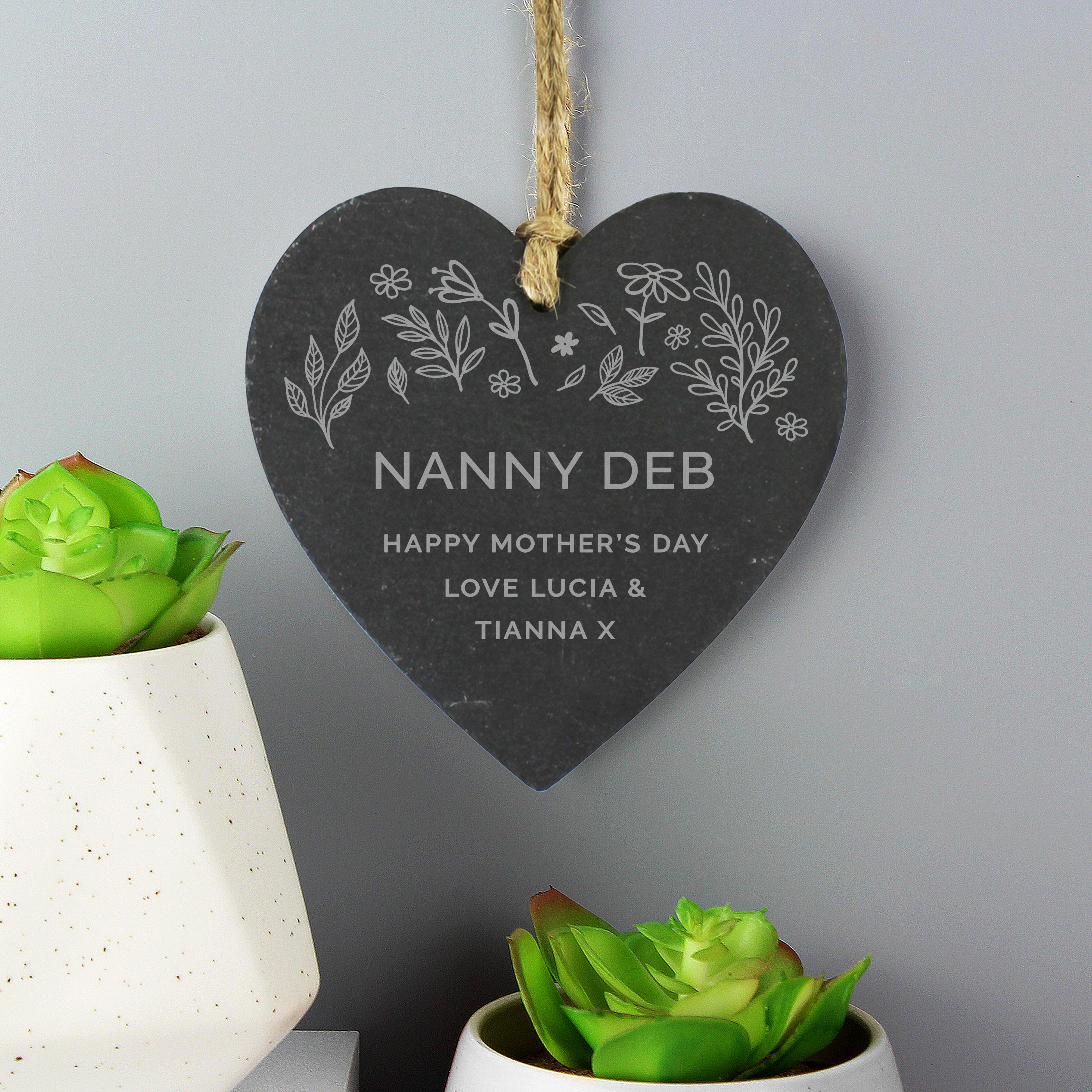 Personalised Engraved Botanical Slate Heart Decoration - Image 6