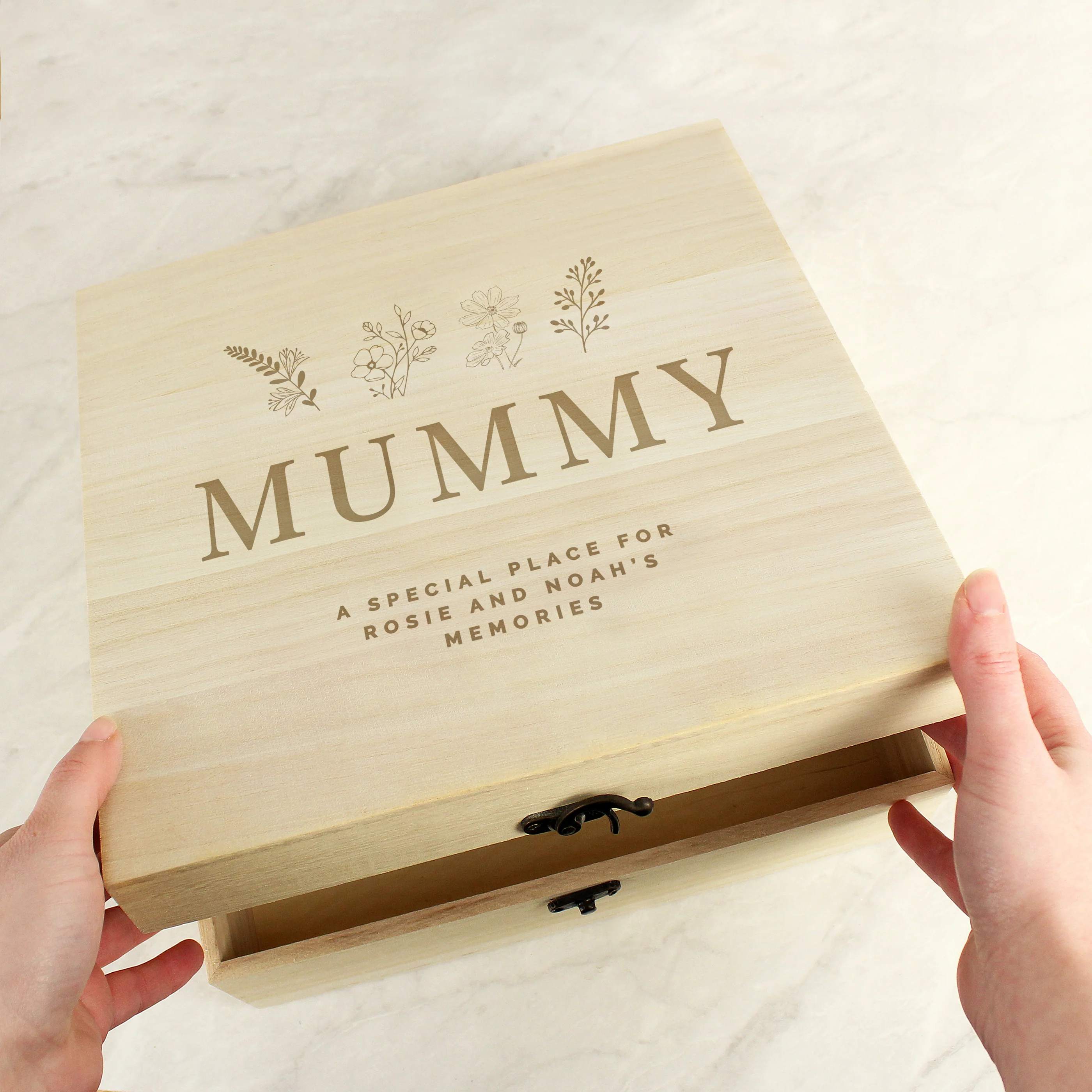 Personalised Engraved Floral Wooden Keepsake Box - Image 2