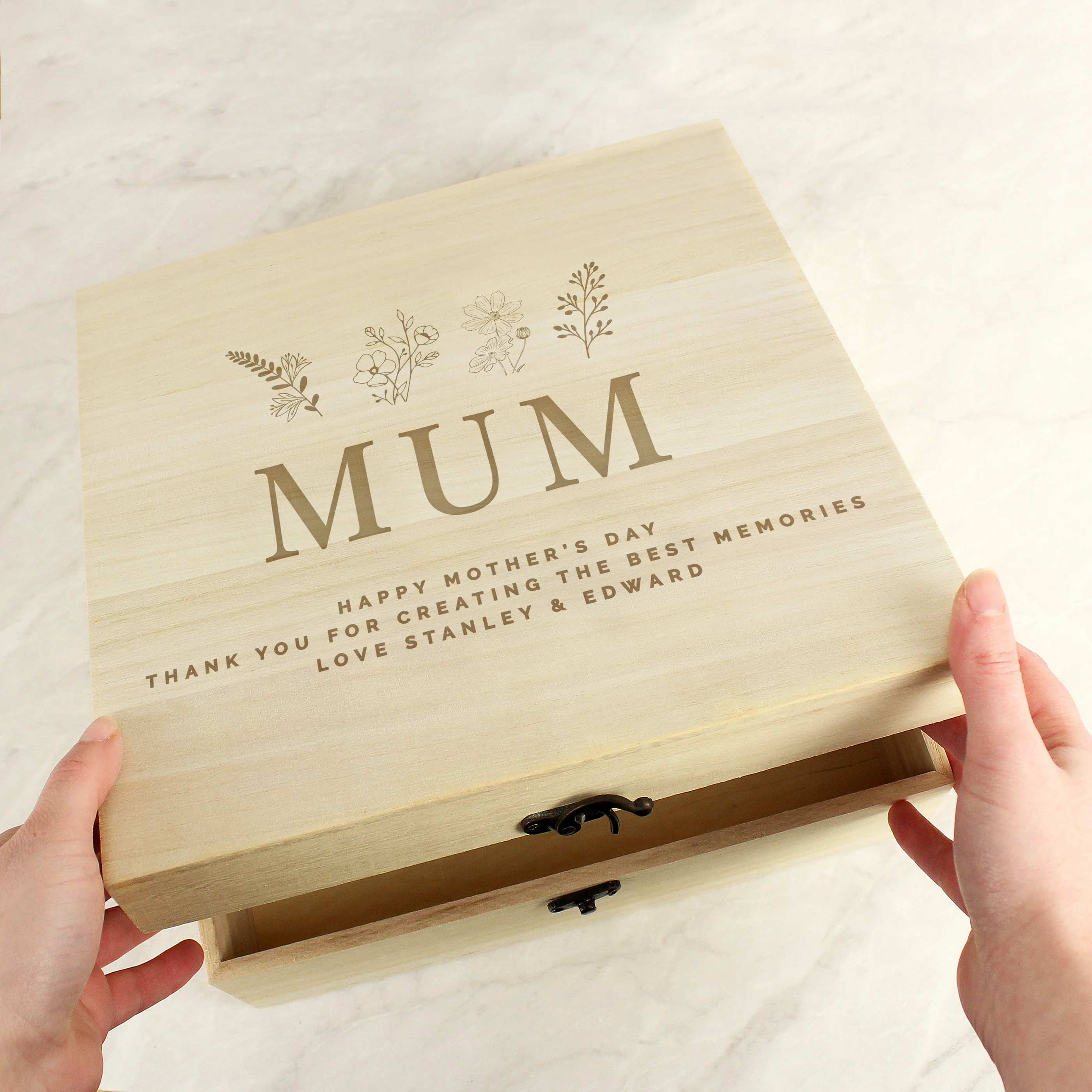 Personalised Engraved Floral Wooden Keepsake Box - Image 8