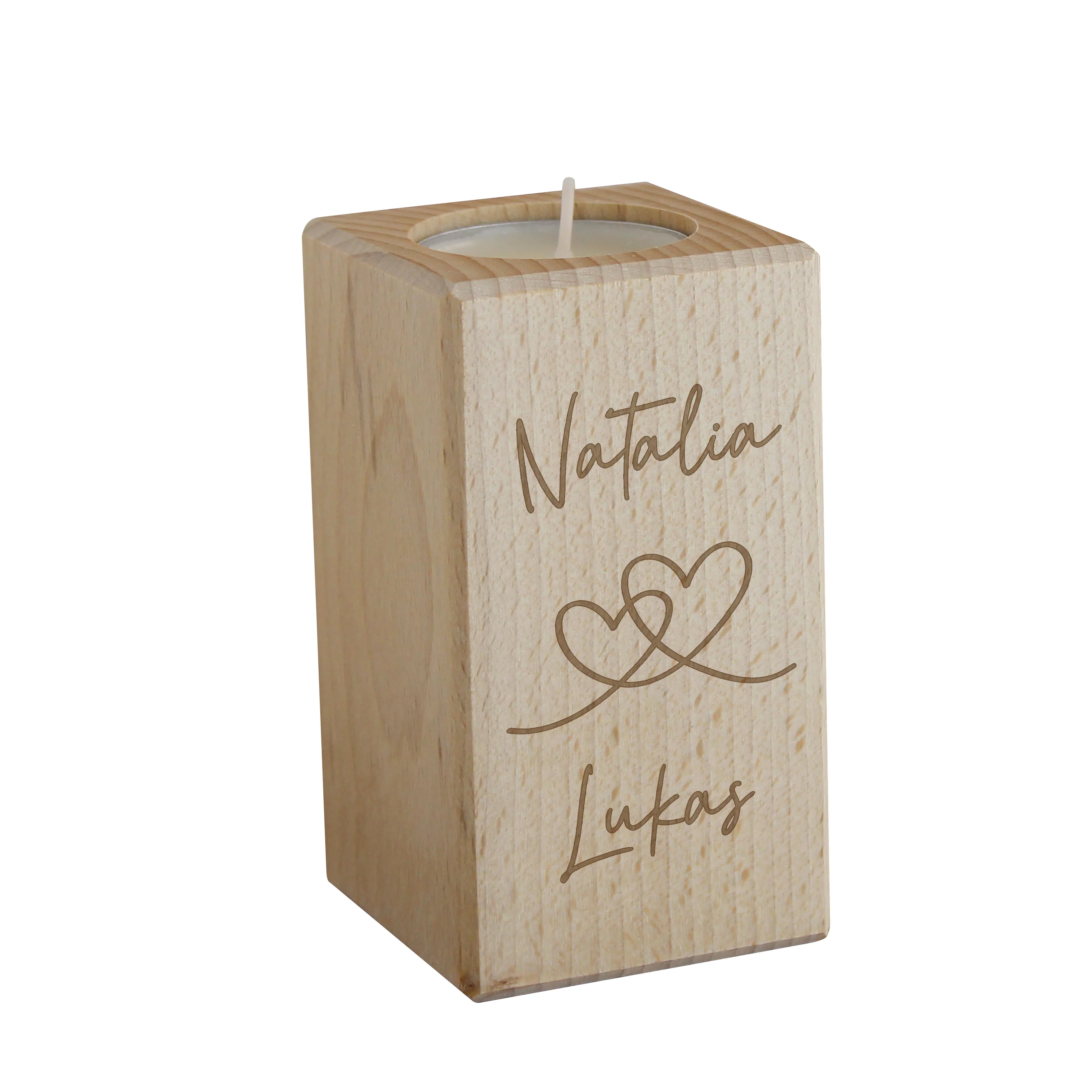 Personalised Engraved Hearts Wooden Tealight Holder - Image 4