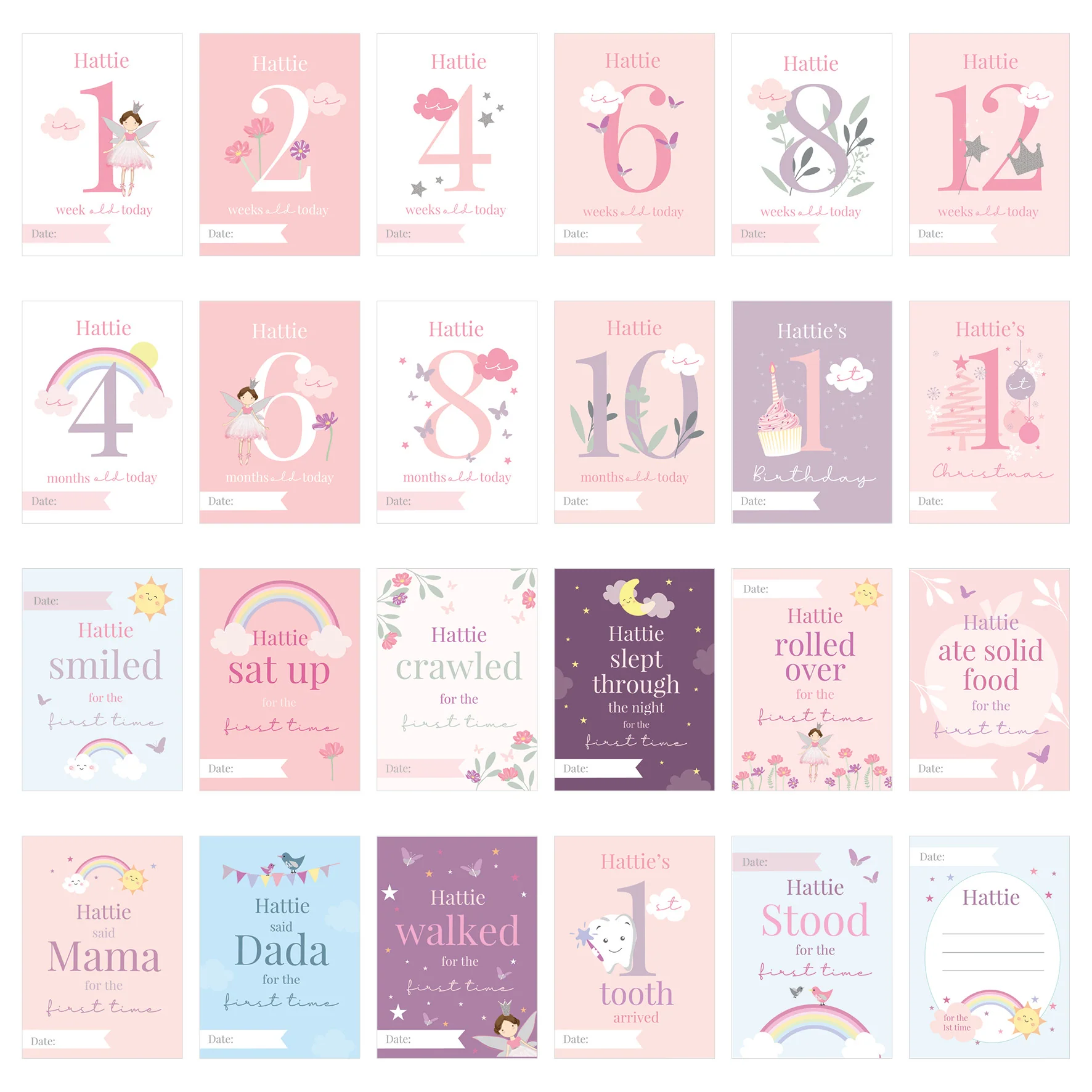 Personalised Fairy Princess Baby Milestone Cards - Image 5