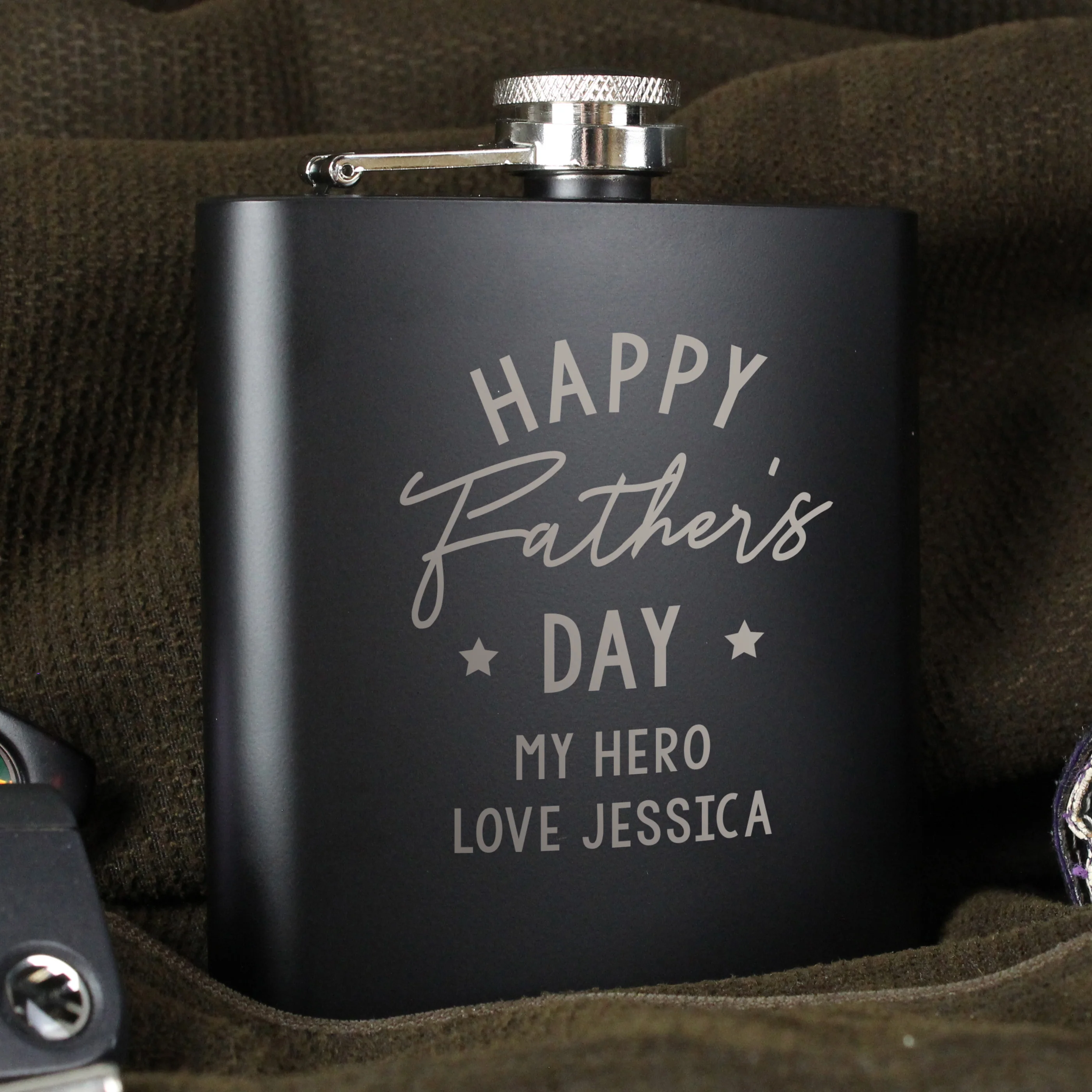Personalised Father's Day Black Hip Flask - Image 3