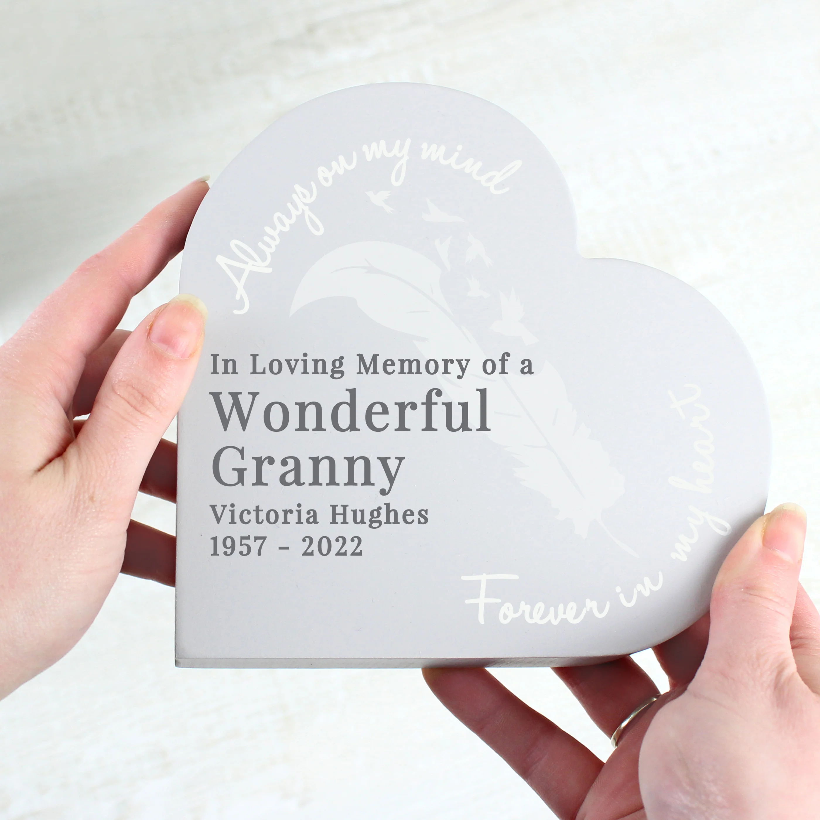 Personalised Feather Free Standing Heart Ornament - Image 2