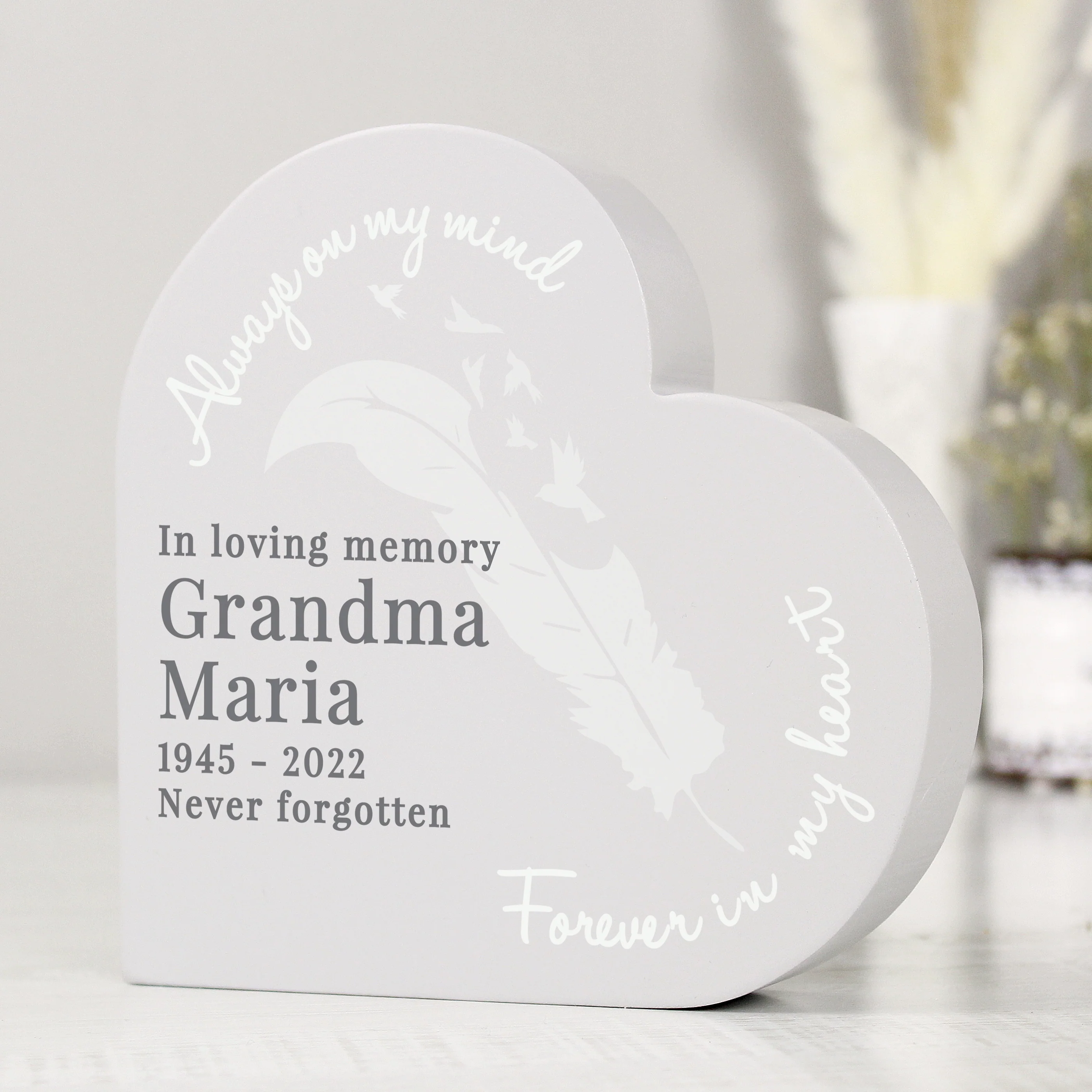 Personalised Feather Free Standing Heart Ornament - Image 3