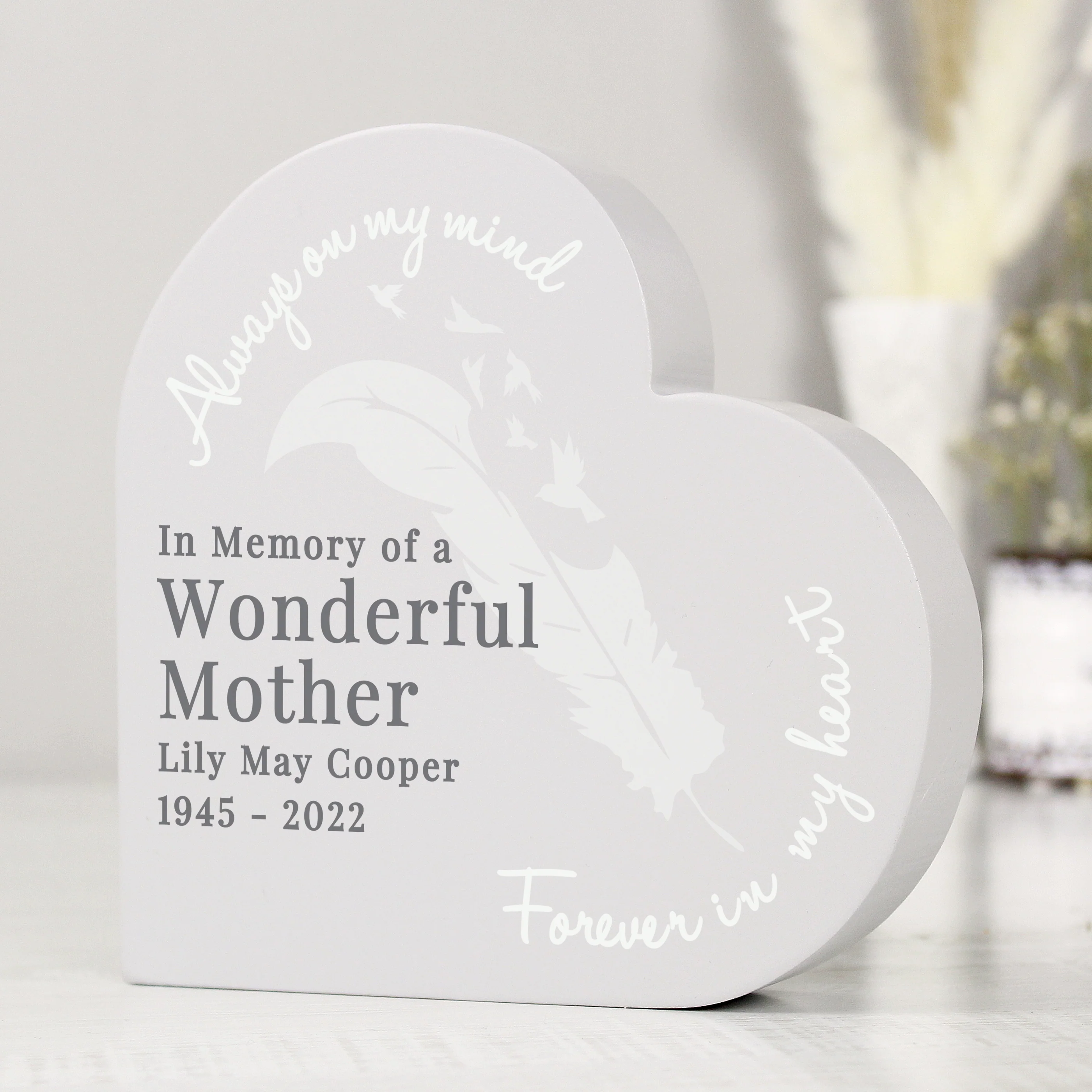 Personalised Feather Free Standing Heart Ornament - Image 4