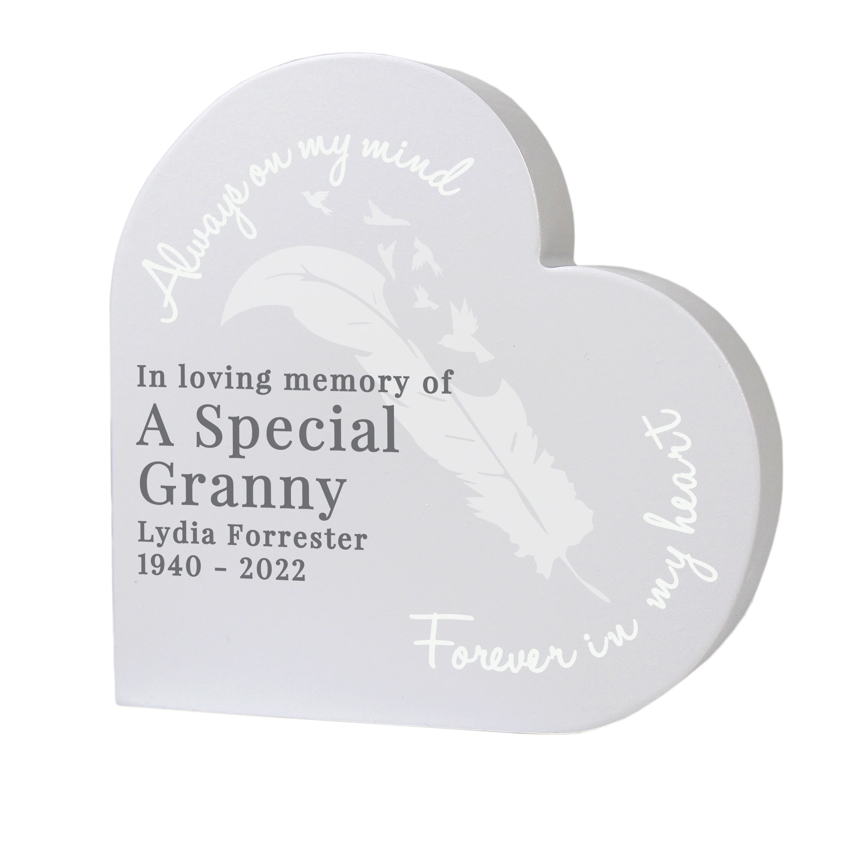 Personalised Feather Free Standing Heart Ornament - Image 5