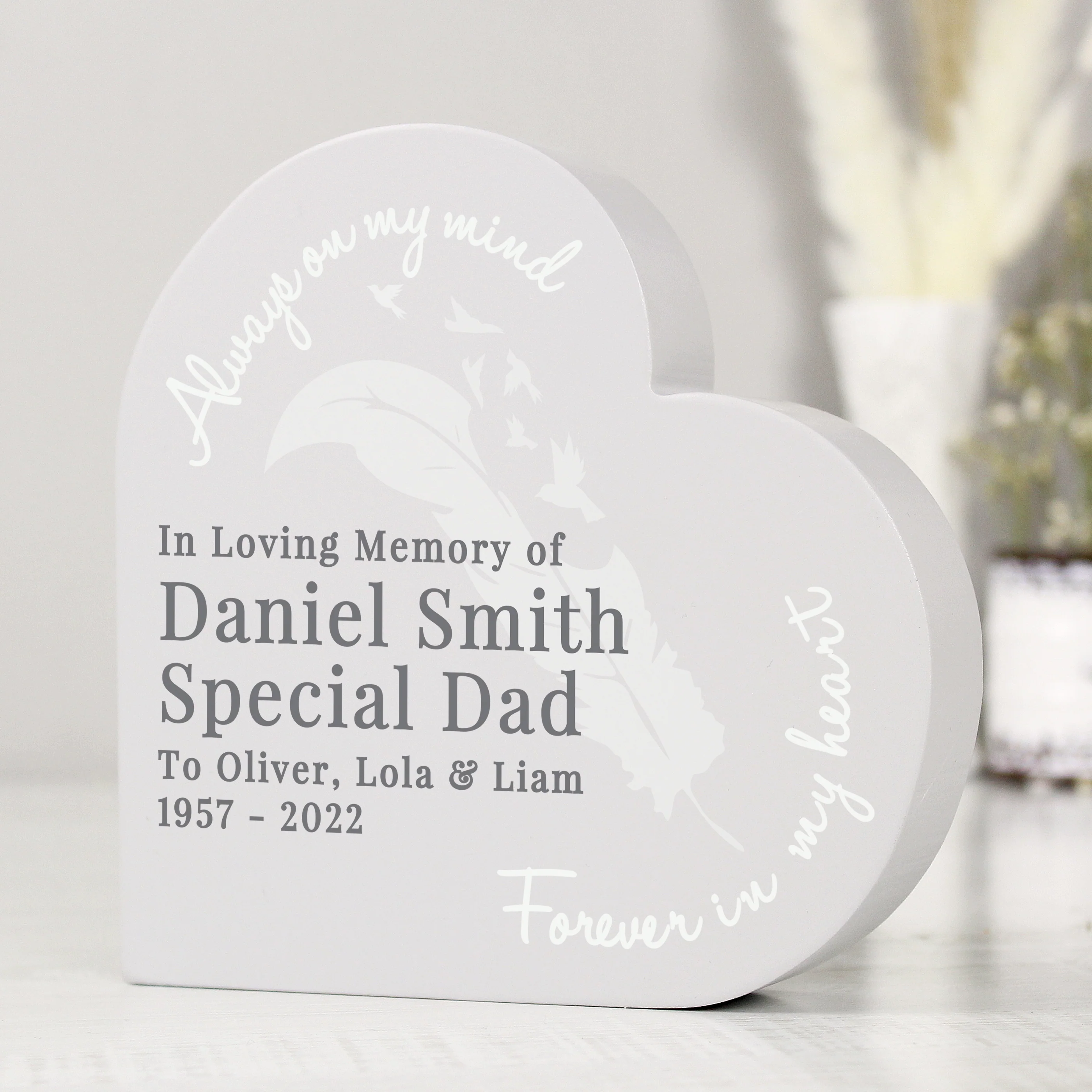 Personalised Feather Free Standing Heart Ornament - Image 6
