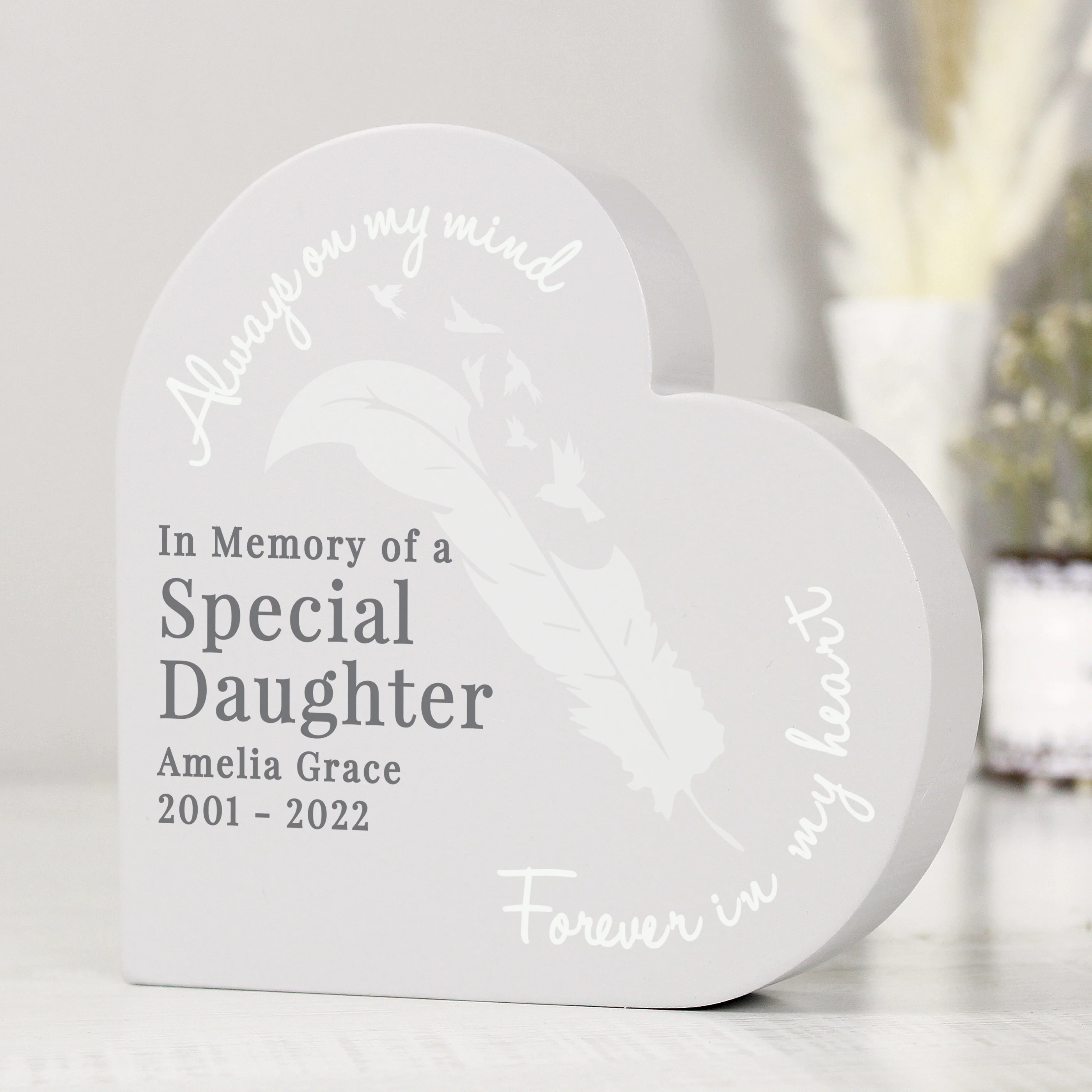 Personalised Feather Free Standing Heart Ornament - Image 7