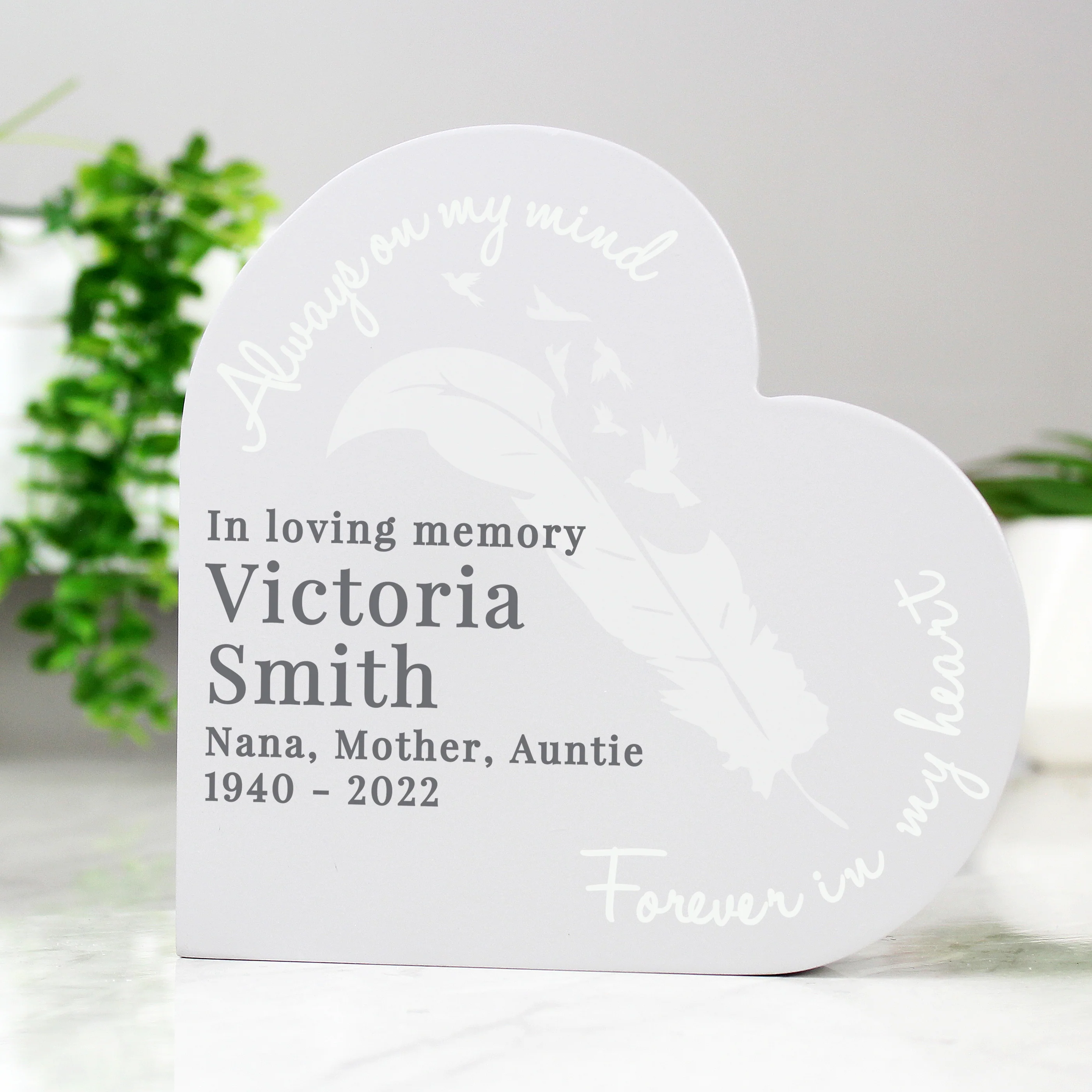 Personalised Feather Free Standing Heart Ornament - Image 8