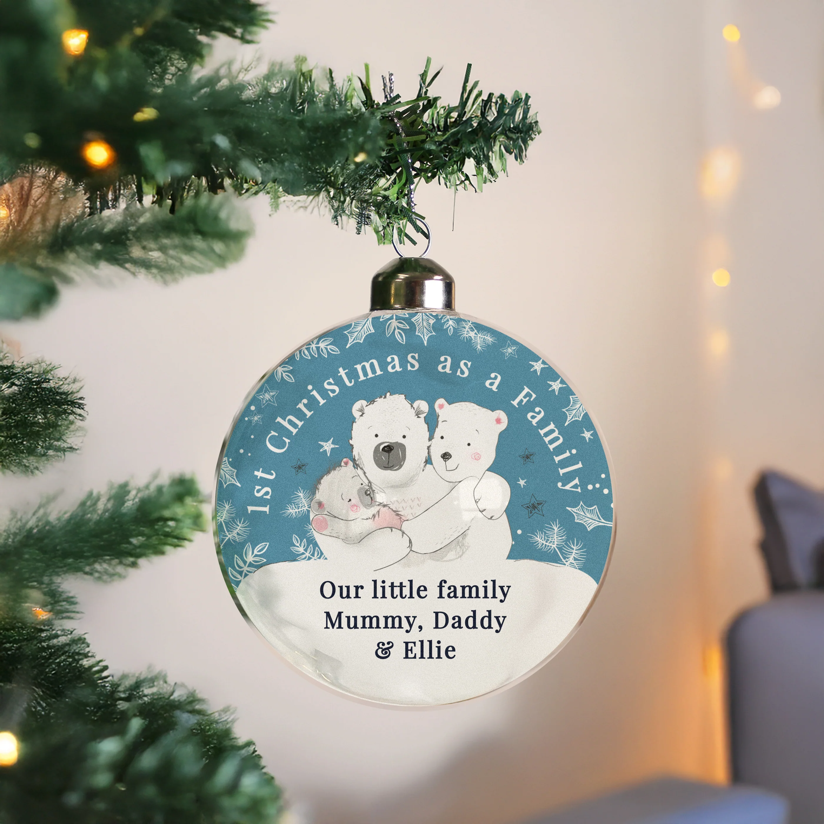 Personalised First Christmas as a Family Glass Bauble - Image 3