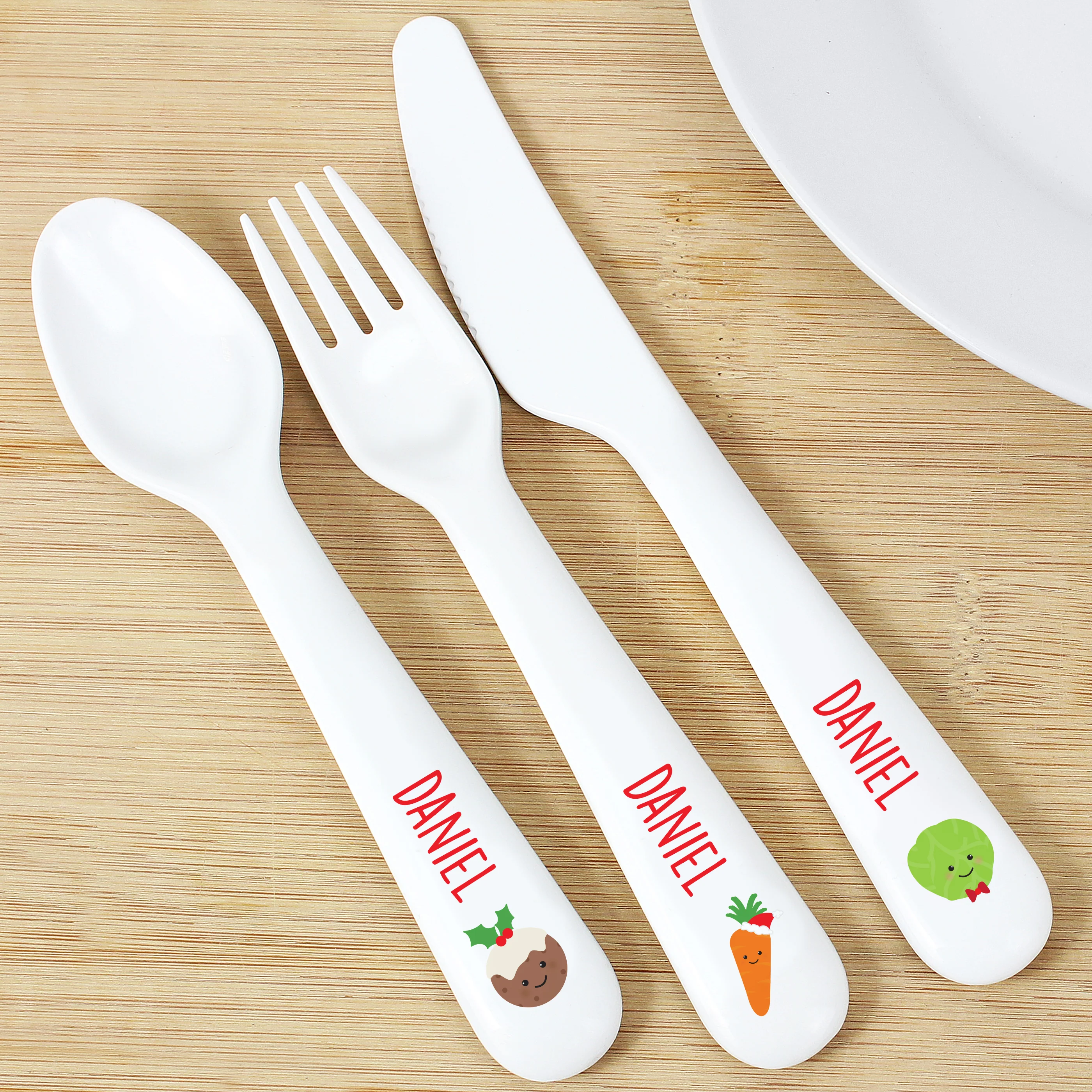 Personalised 'First Christmas Dinner' 3 Piece Plastic Cutlery Set - Image 3