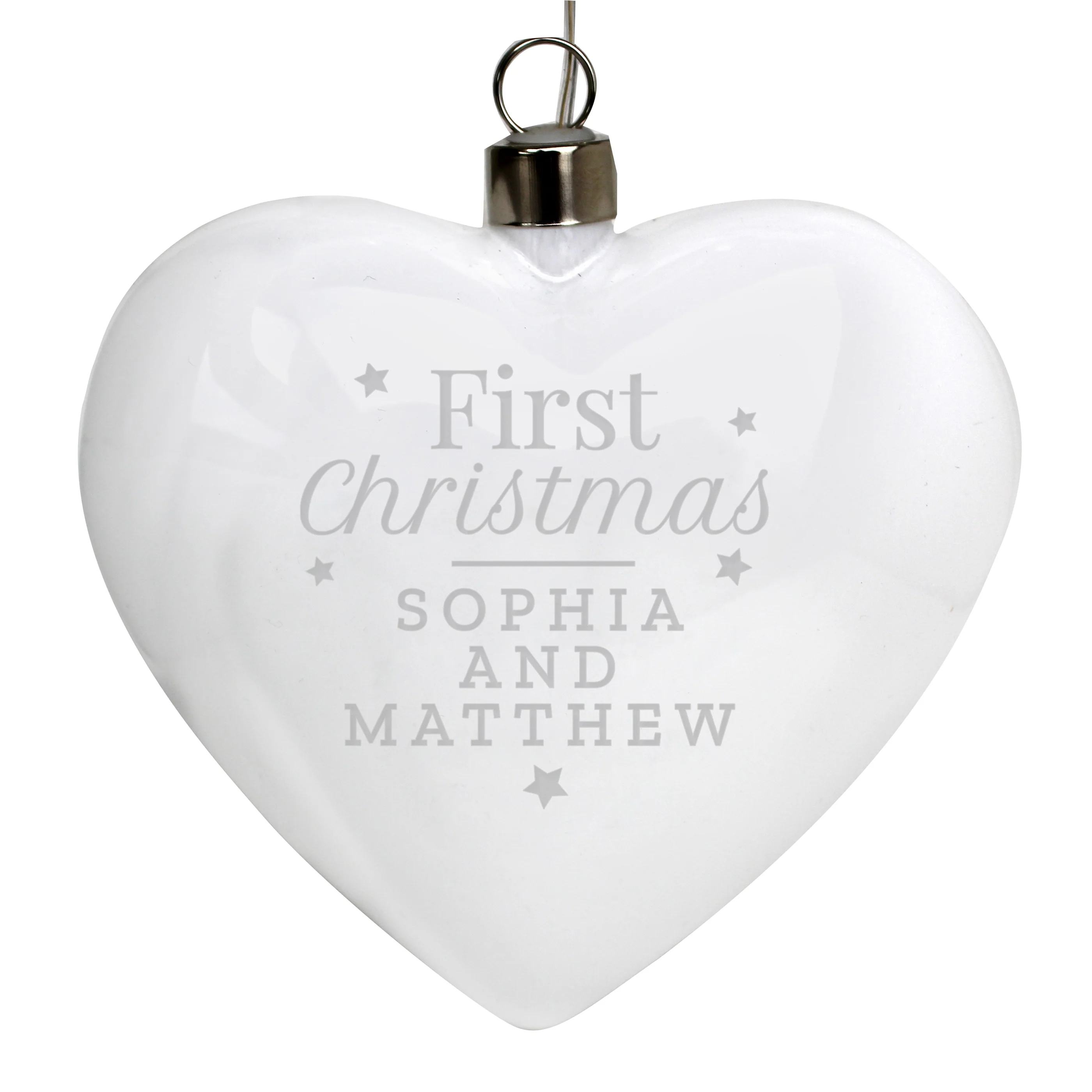 Personalised First Christmas LED Hanging Glass Heart - Image 2