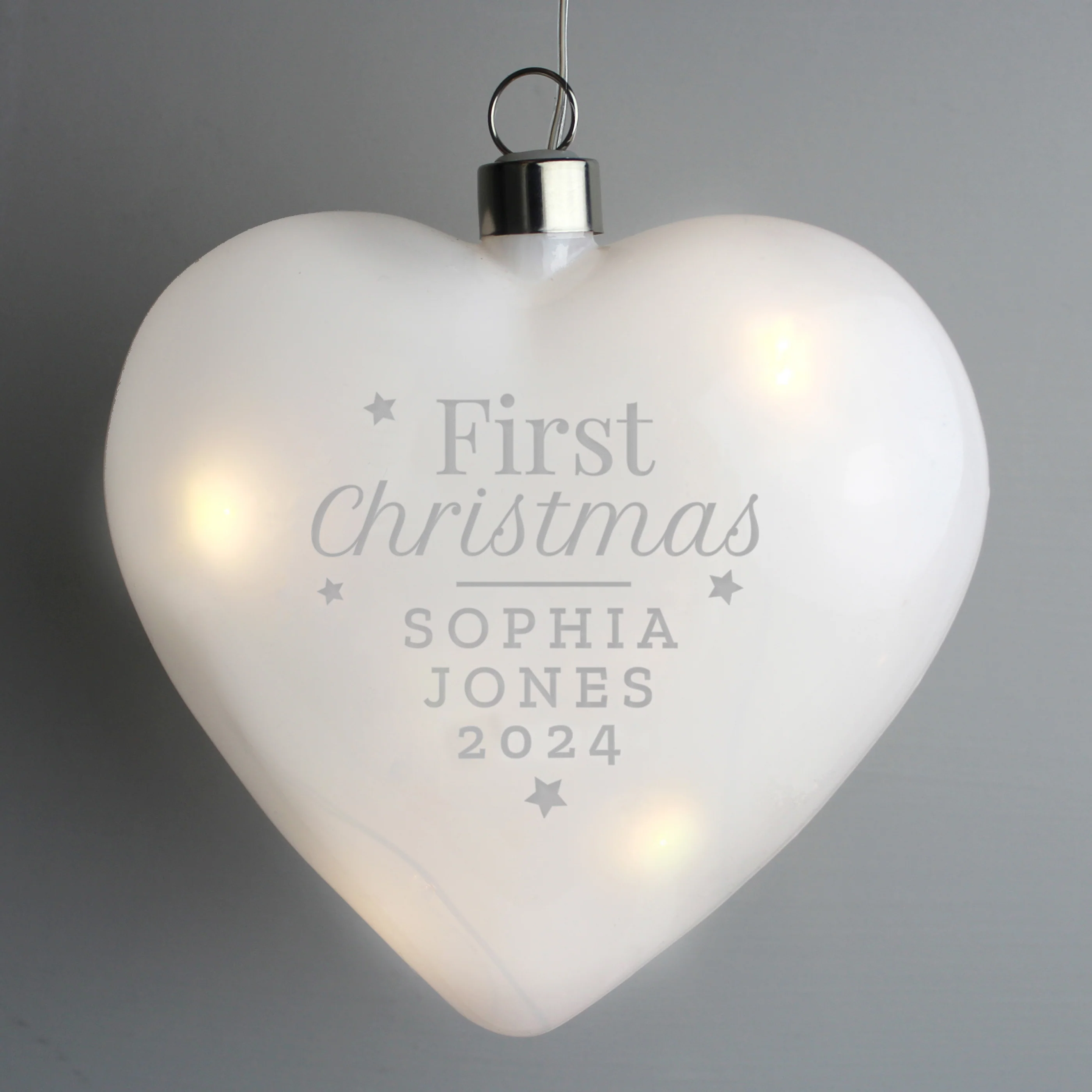 Personalised First Christmas LED Hanging Glass Heart - Image 3