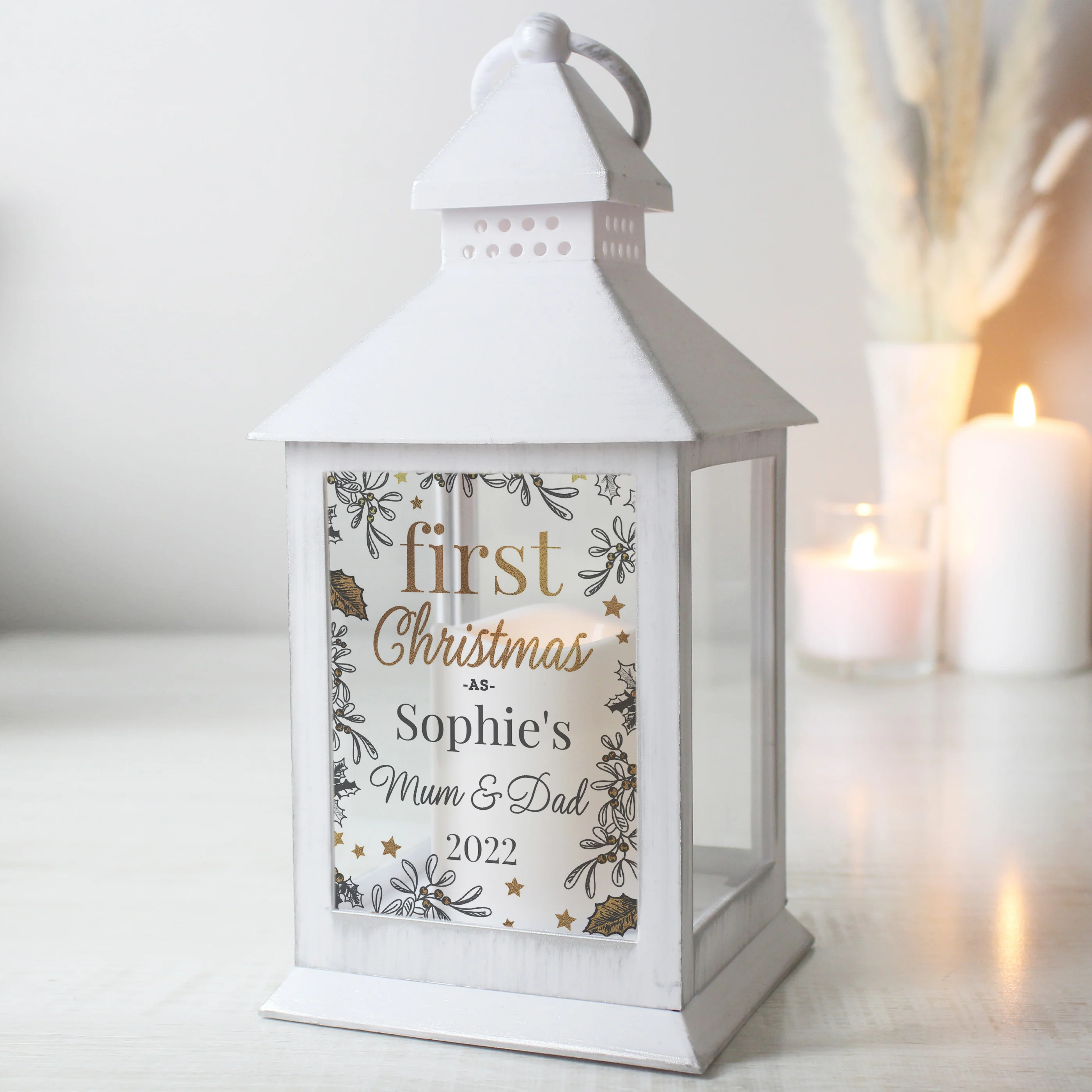 Personalised First Christmas White Lantern - Image 3