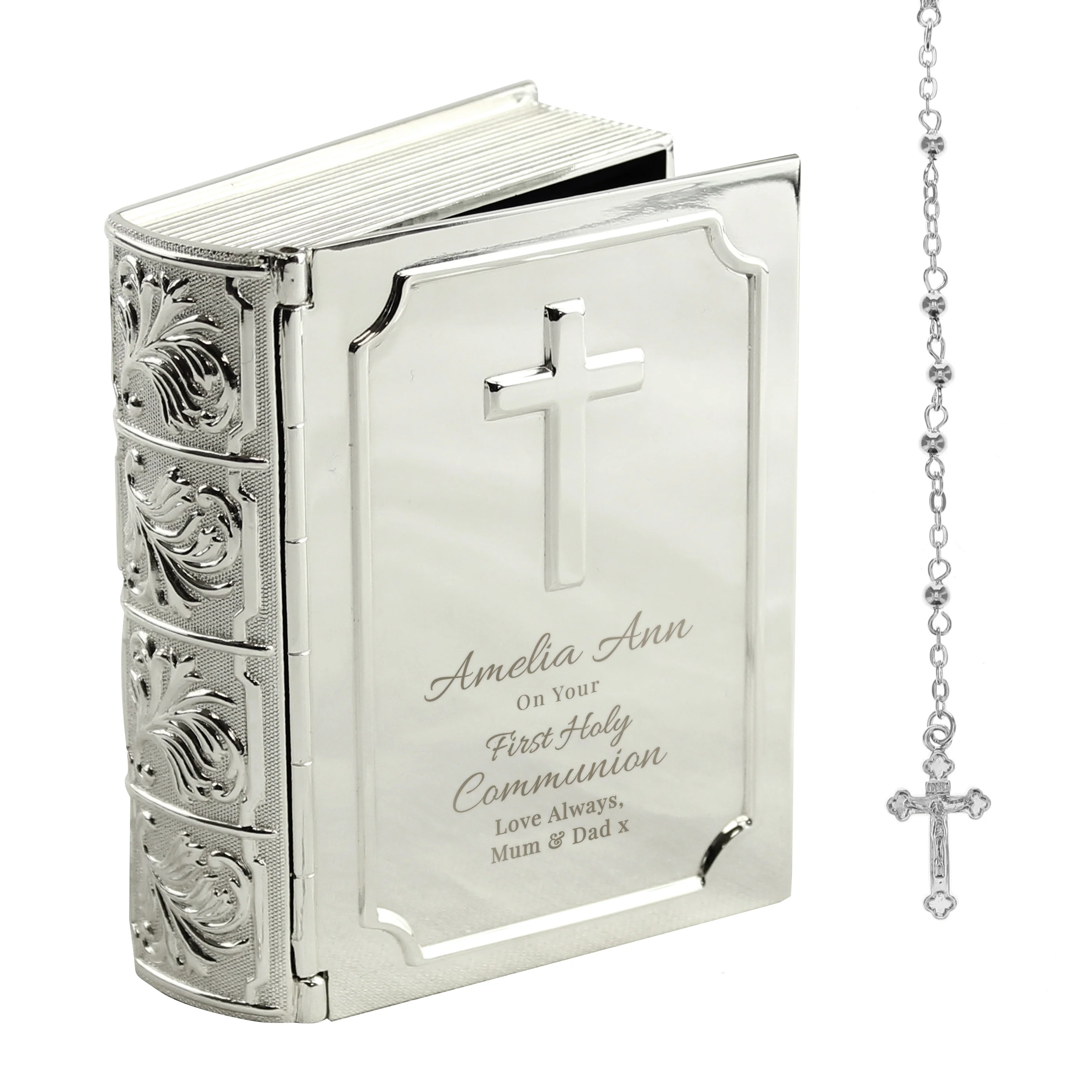 Personalised First Holy Communion Bible Trinket Box with Rosary Beads - Image 5