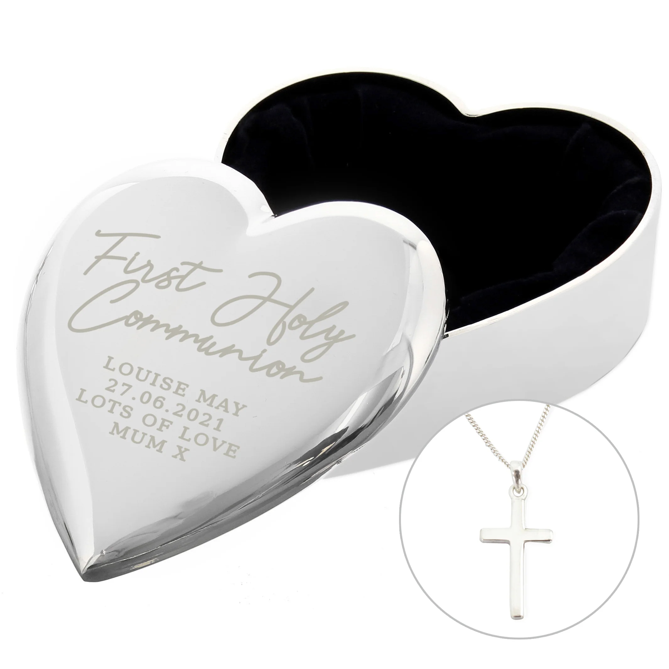 Personalised First Holy Communion Heart Trinket Box & Cross Necklace Set - Image 2