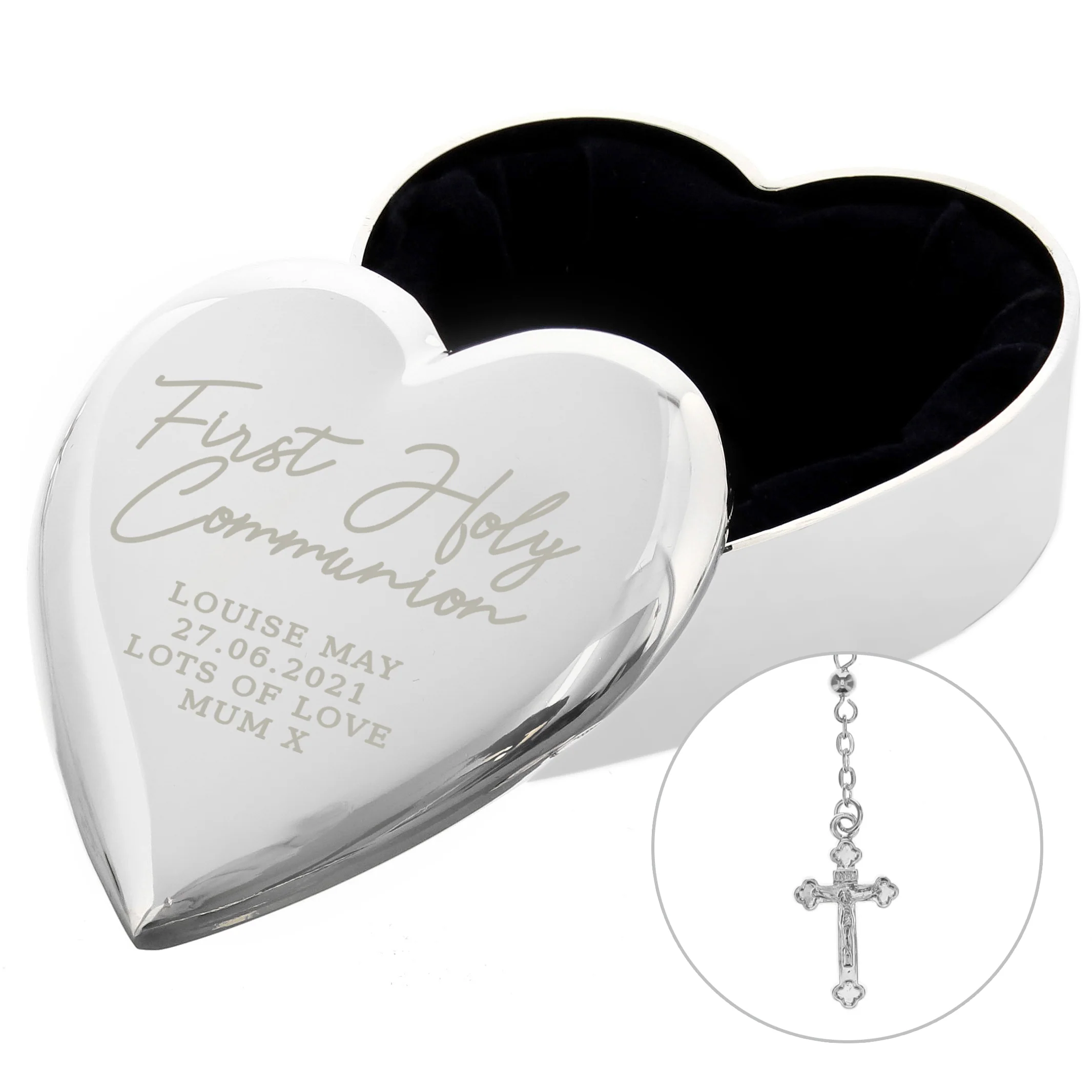 Personalised First Holy Communion Rosary Beads and Cross Heart Trinket Box - Image 3