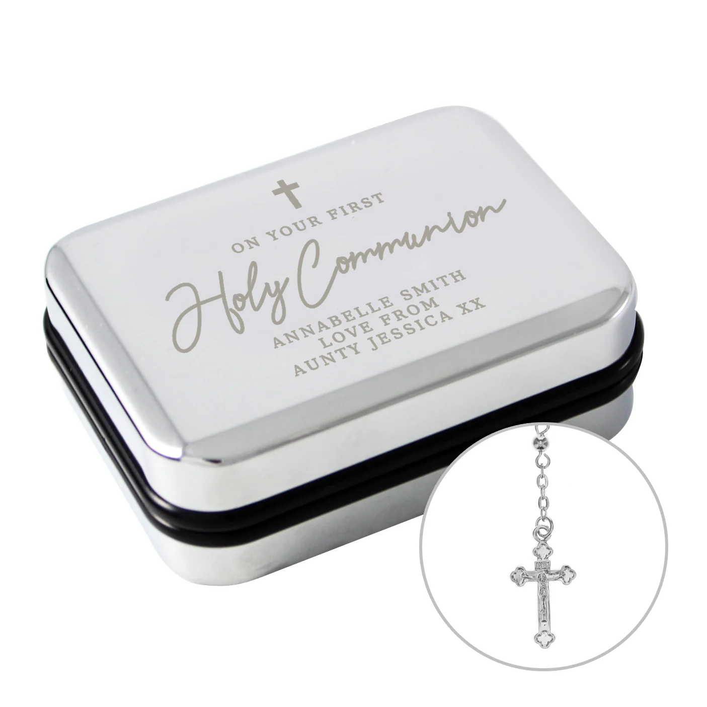 Personalised First Holy Communion Rosary Beads and Cross Trinket Box - Image 3
