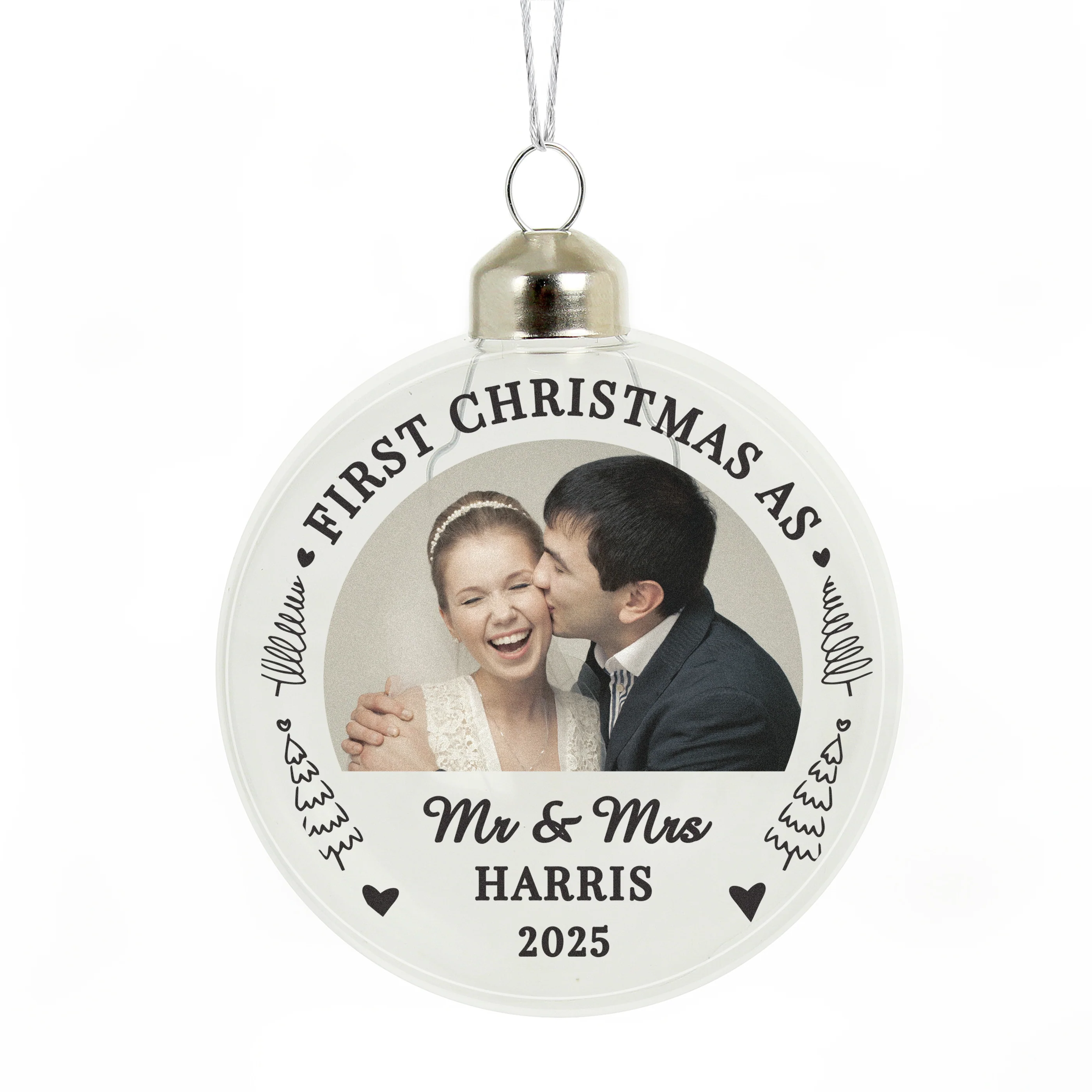 Personalised First Married Christmas Photo Upload Glass Bauble - Image 4