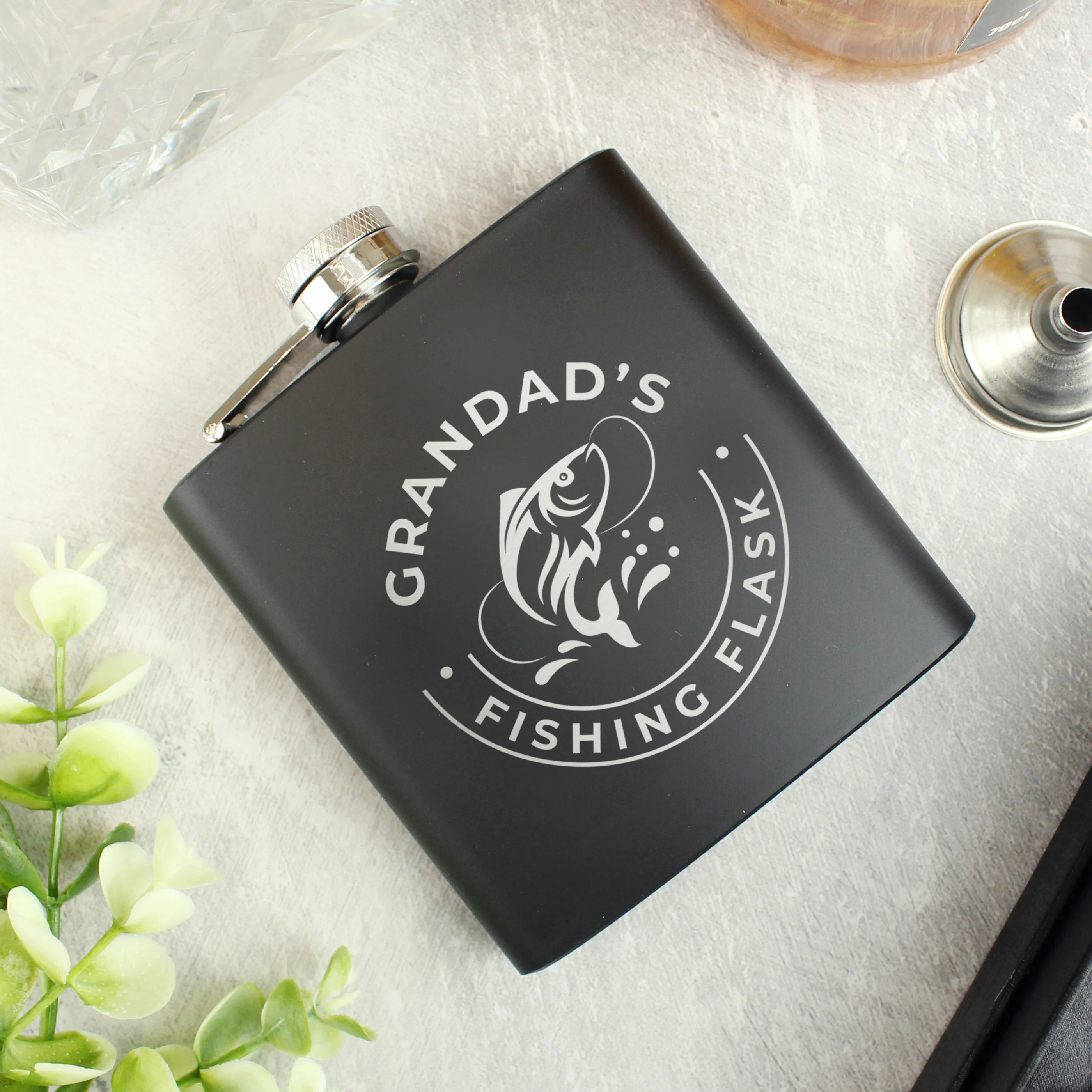 Personalised Fishing Black Hip Flask - Image 2