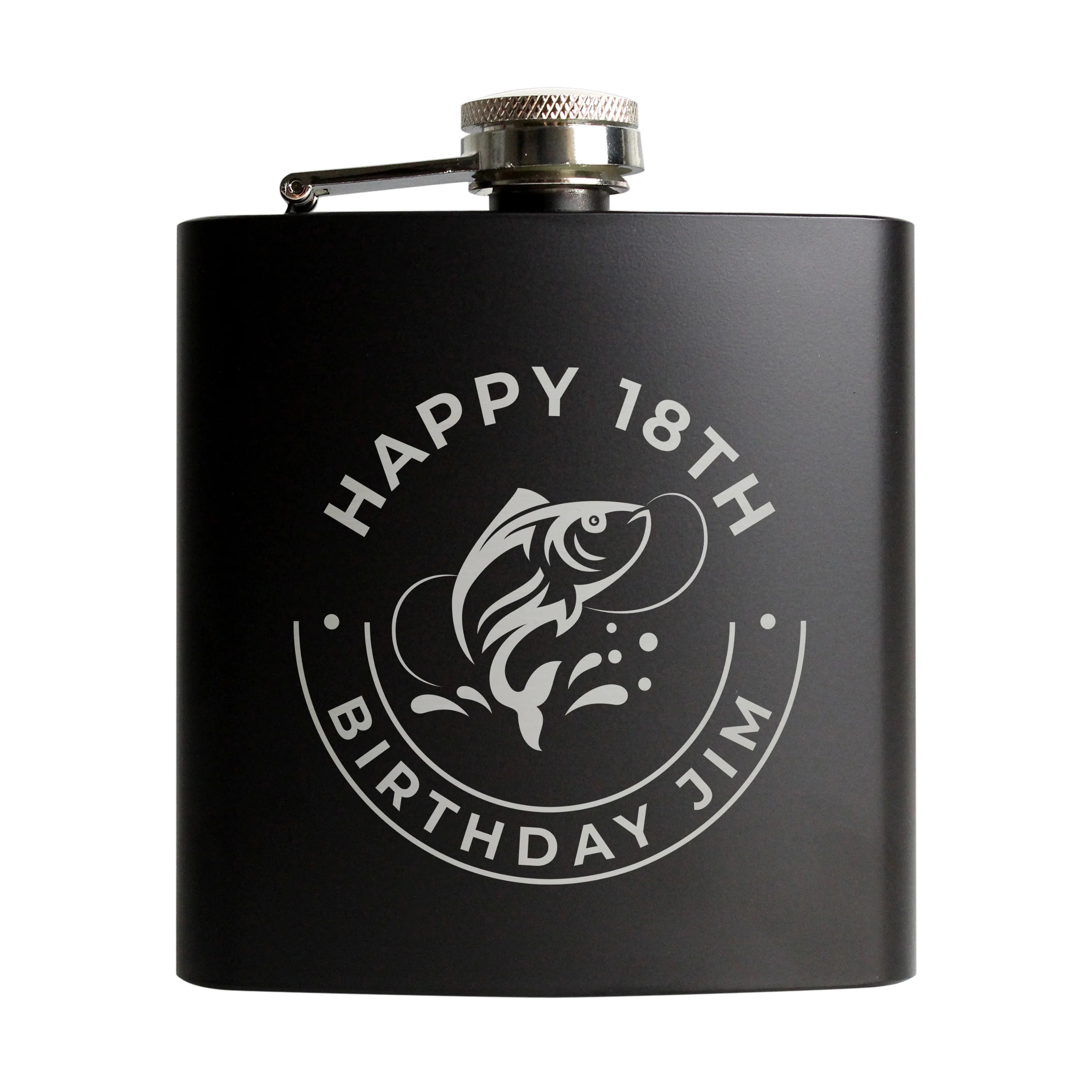 Personalised Fishing Black Hip Flask - Image 5